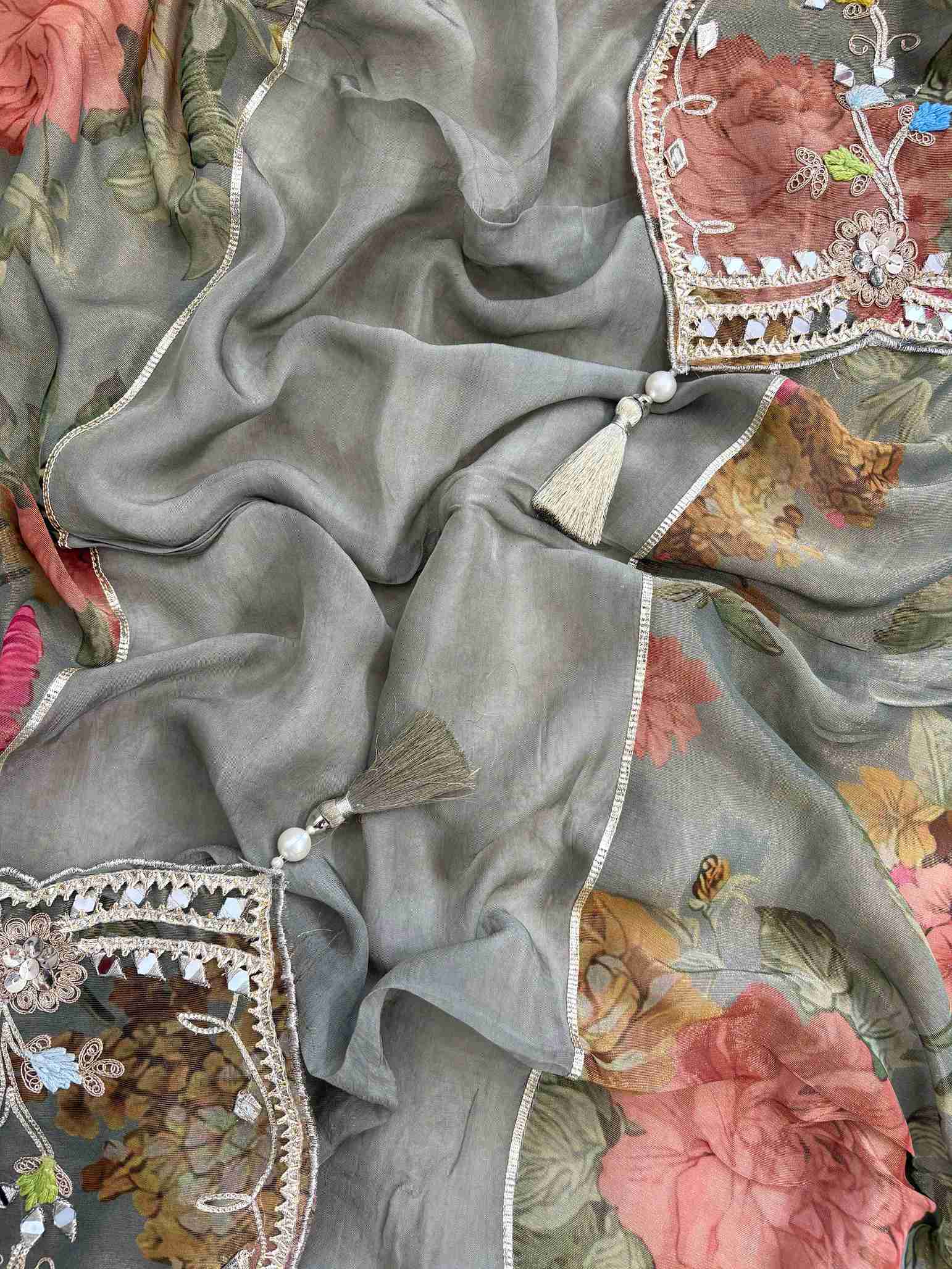 Pure Tissue Mirror Work Unstiched Suit - the Zareesh