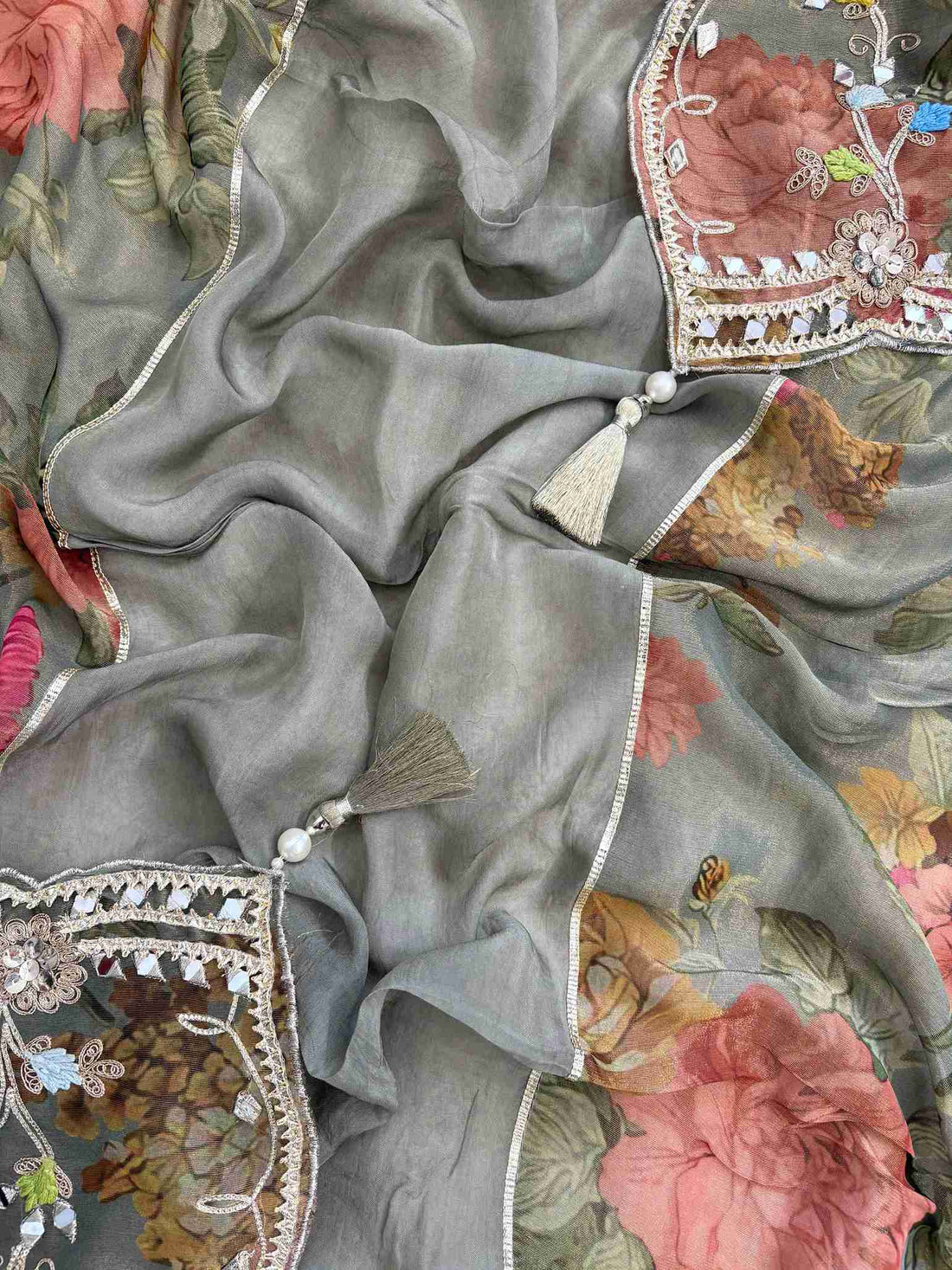 Pure Tissue Mirror Work Unstiched Suit - the Zareesh