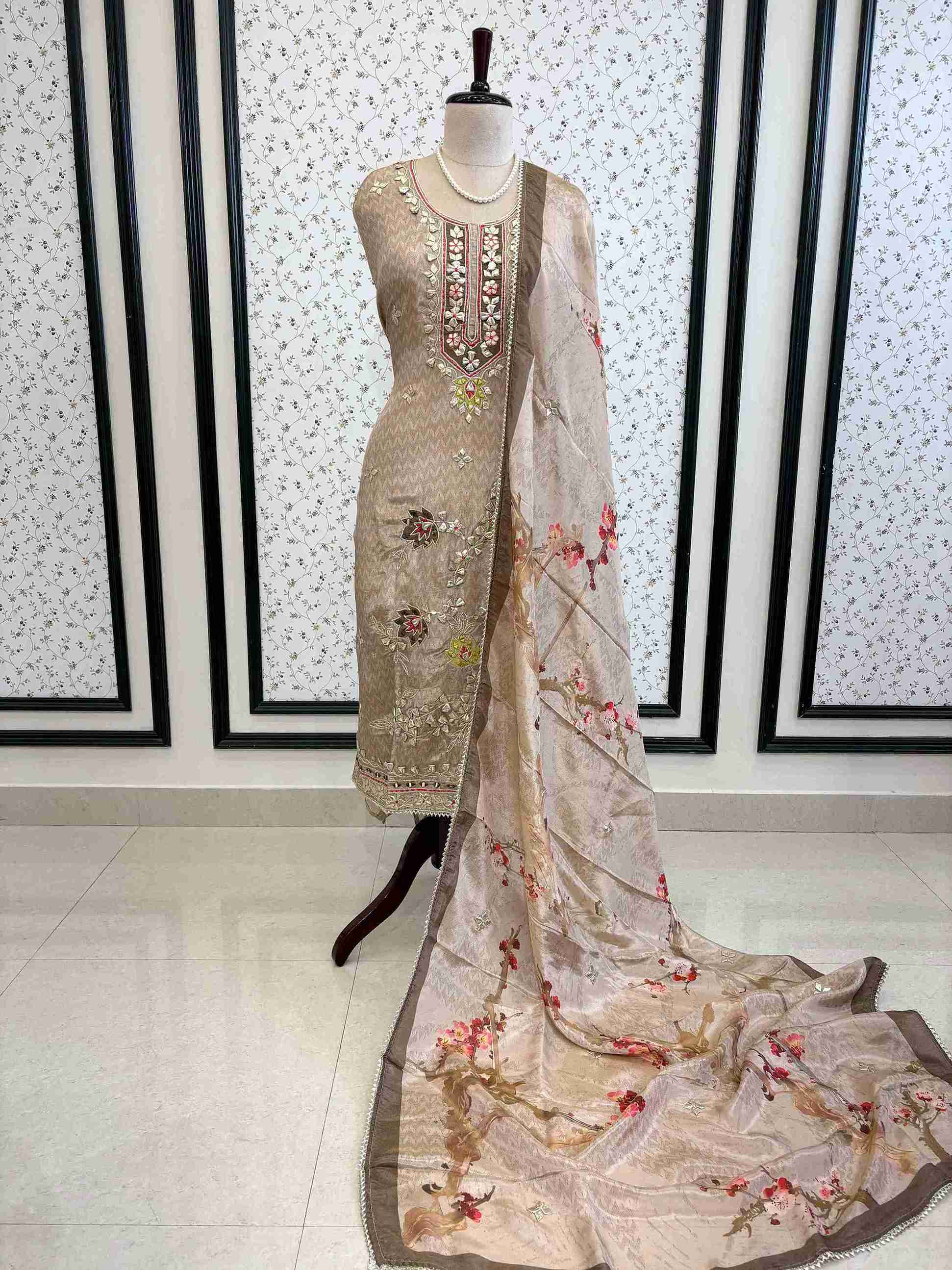 Designer gota patti unstitched suit - The Zareesh