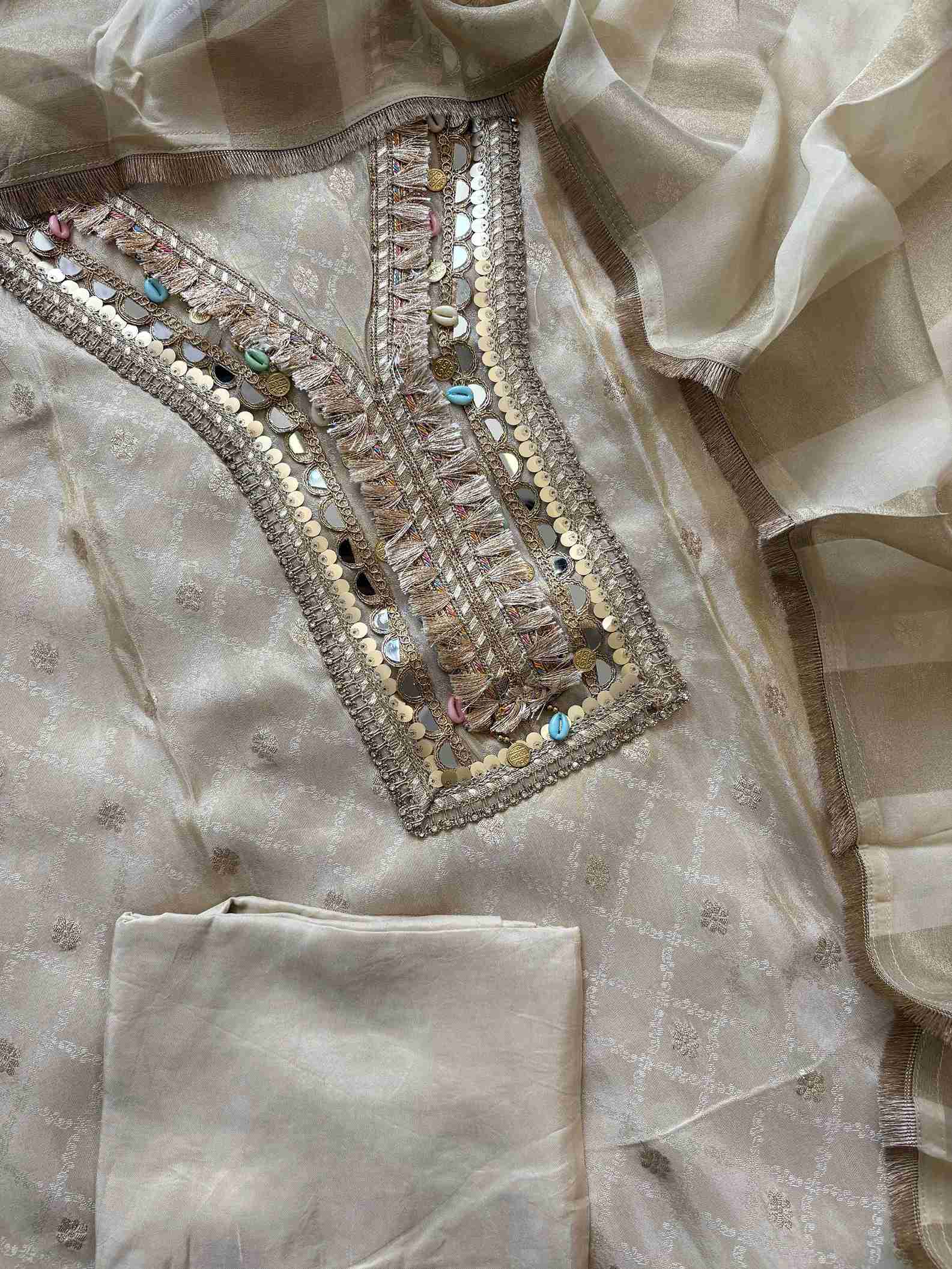 Tissue jacquard unstitched suit- The Zareesh