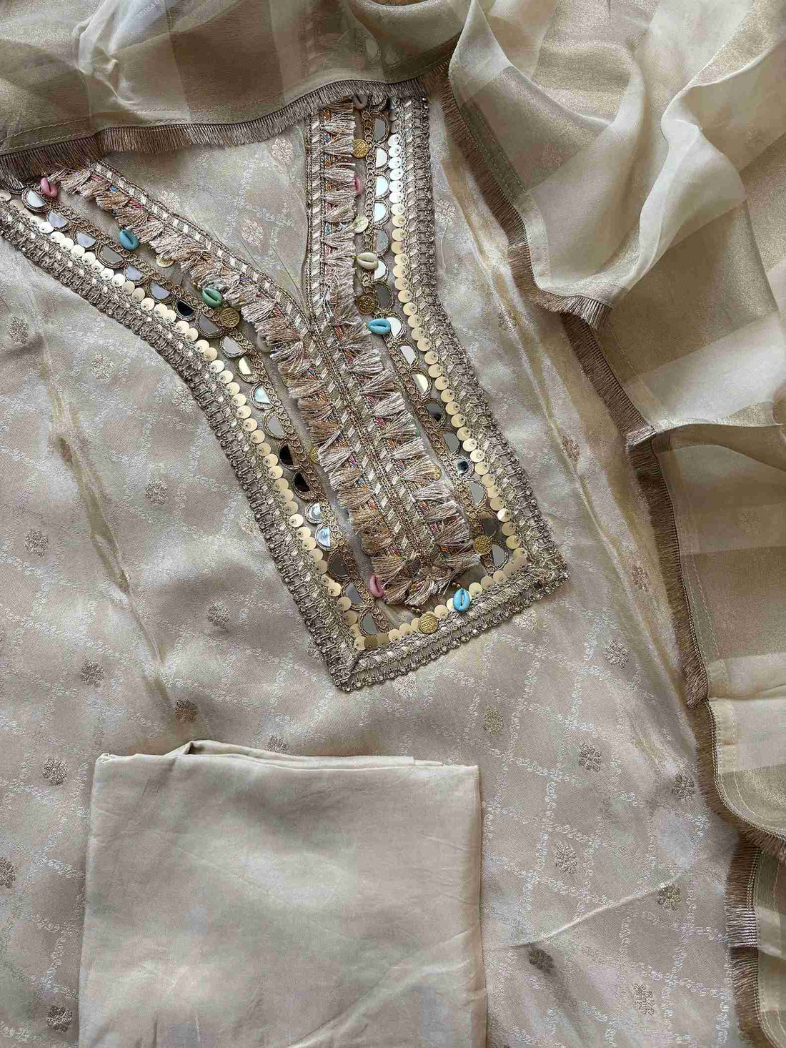 Tissue jacquard unstitched suit- The Zareesh