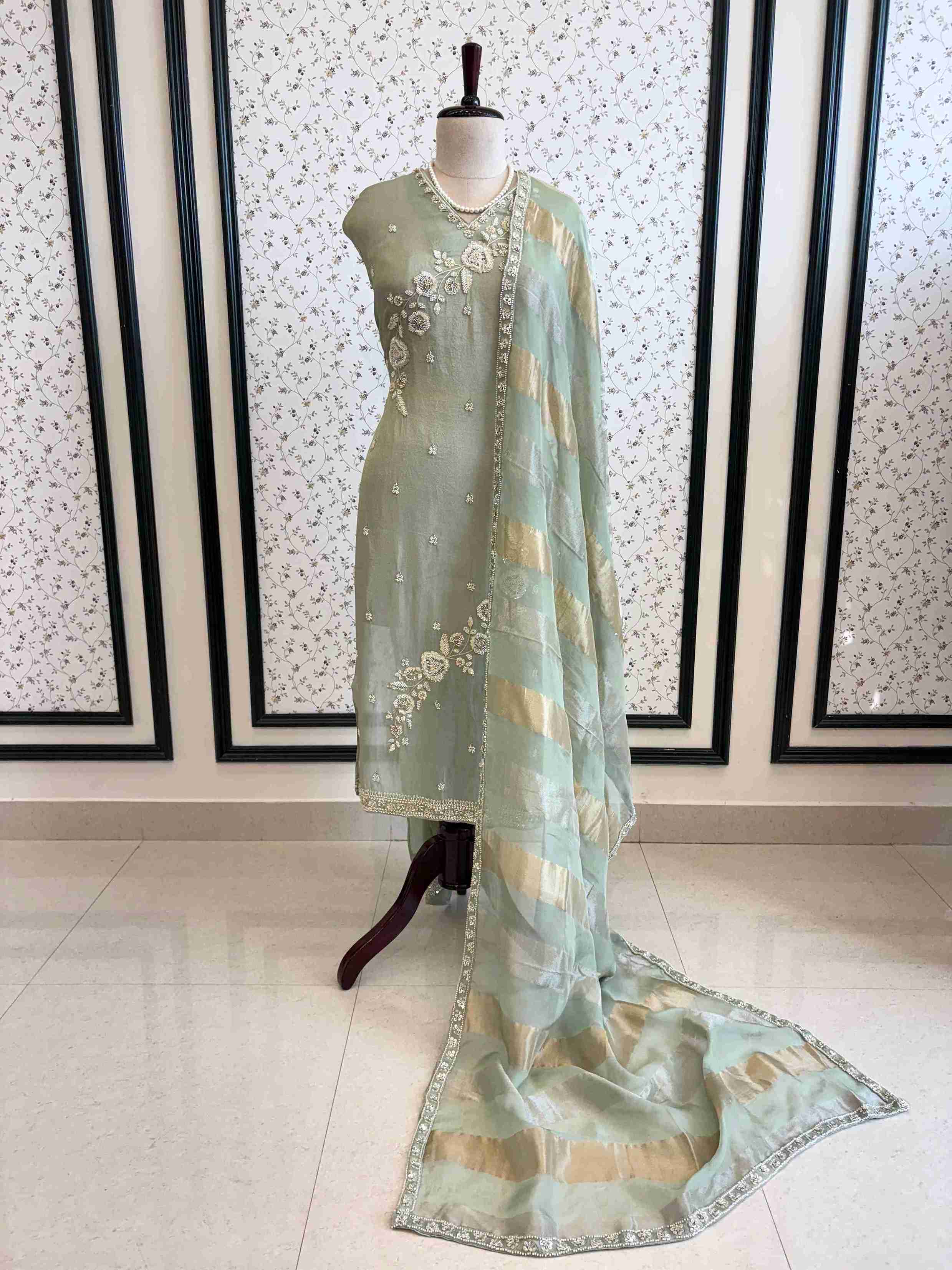 TISSUE suit set with cutdana work - The Zareesh