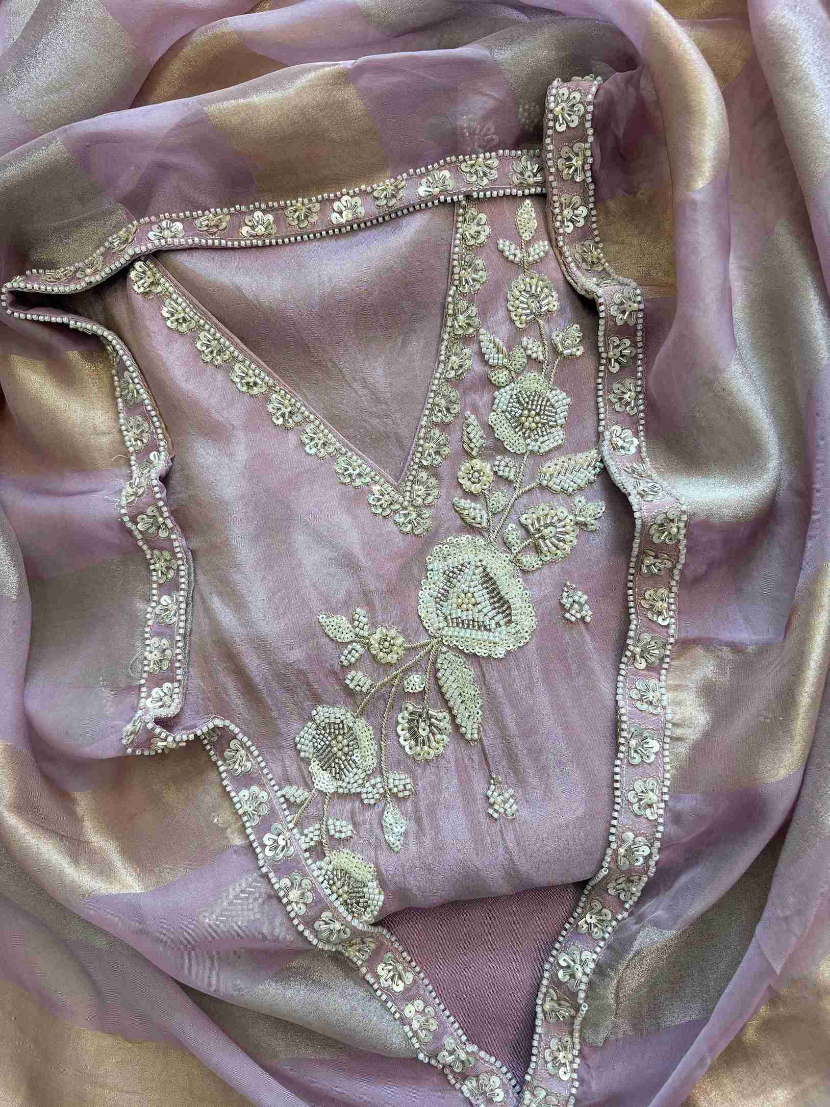 TISSUE suit set with cutdana work - The Zareesh