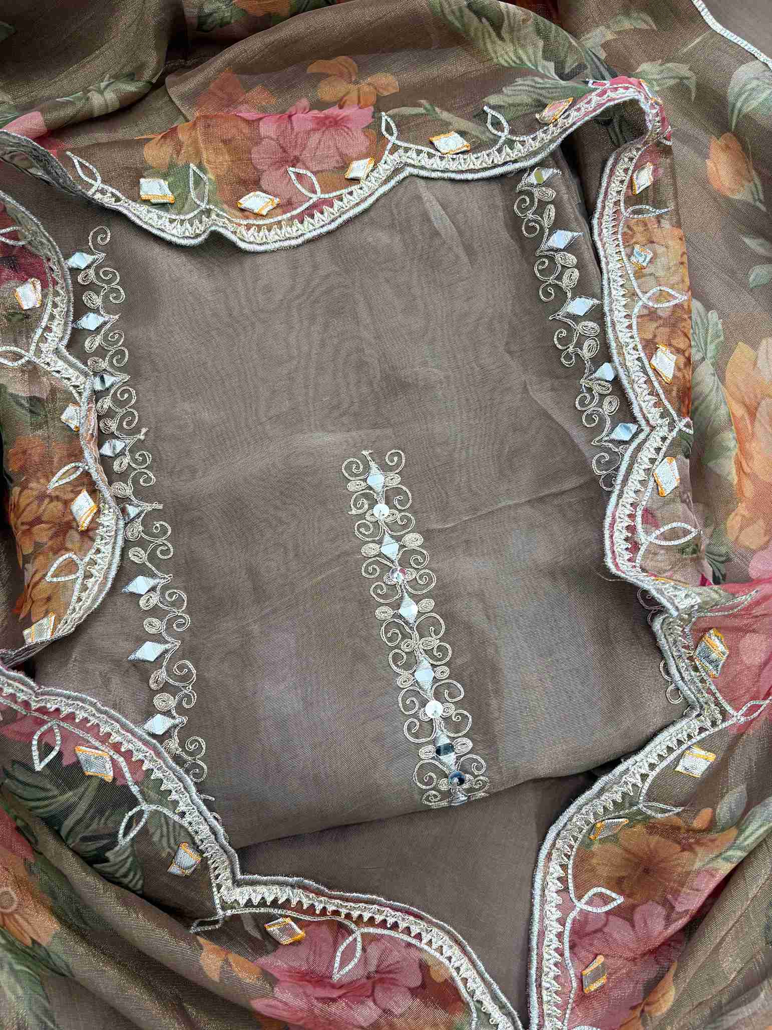 Pure Tissue Mirror Work Unstiched Suit - the Zareesh