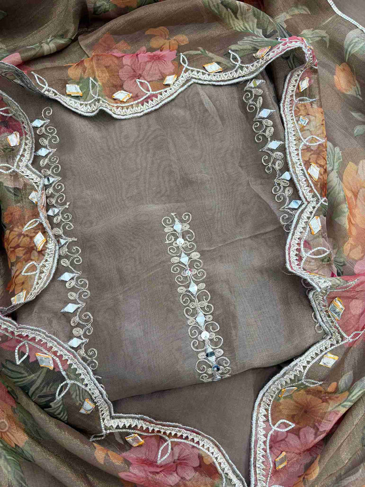 Pure Tissue Mirror Work Unstiched Suit - the Zareesh