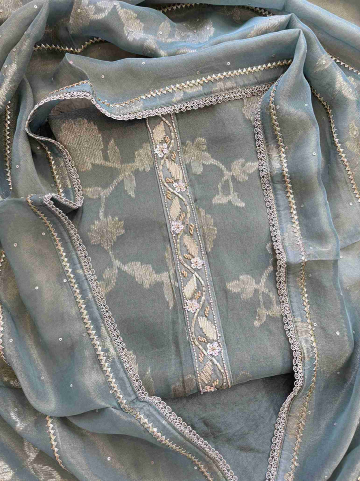 Pure Tissue Heavy Gota Lace Unstitched Suit - The Zareesh