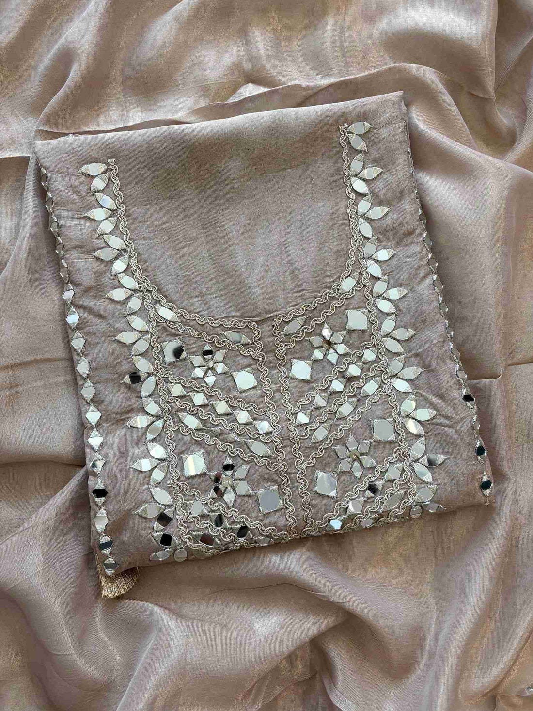 Tissue Silk unstitched suit with Mirror work - The Zareesh