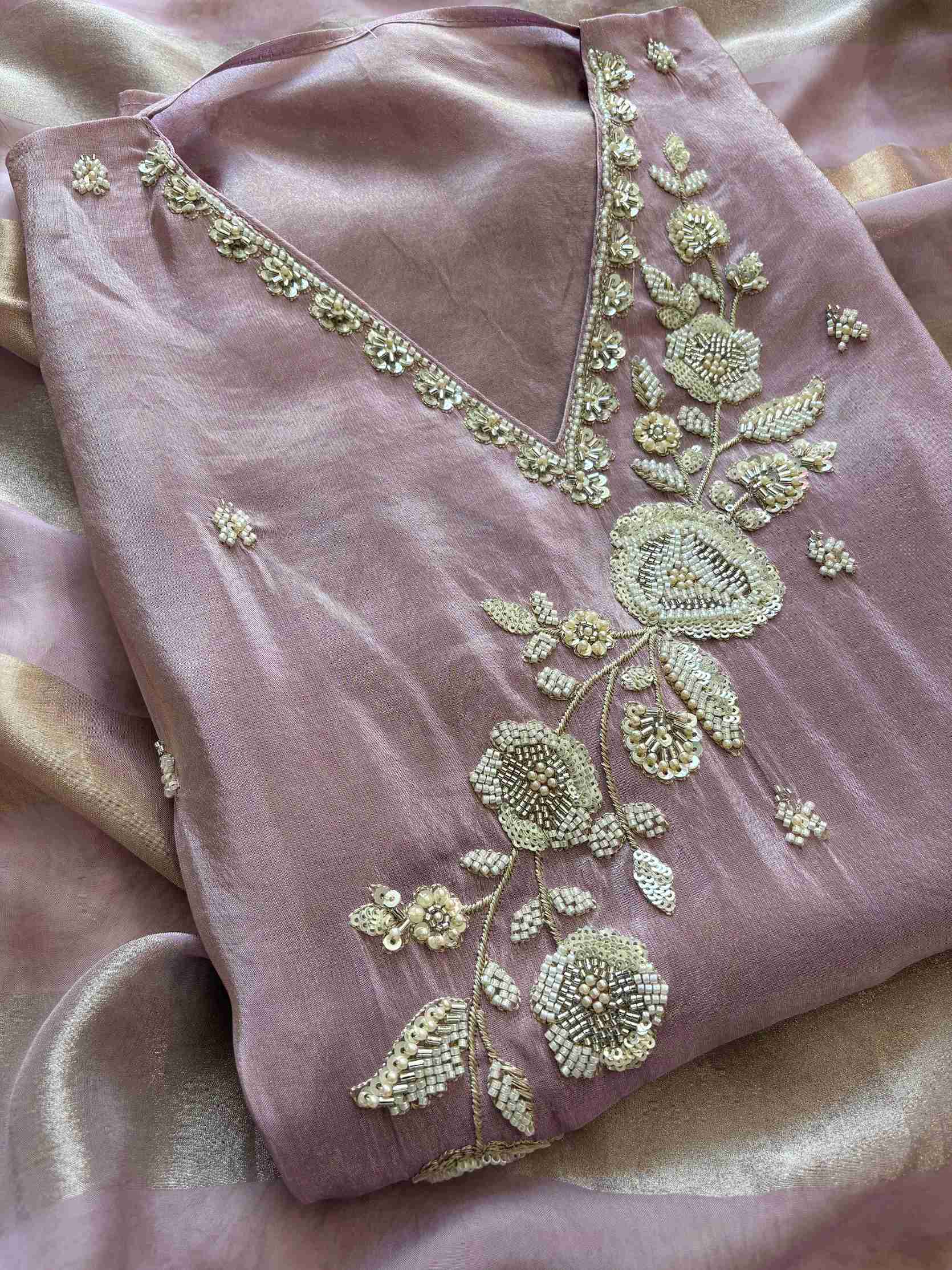 TISSUE suit set with cutdana work - The Zareesh