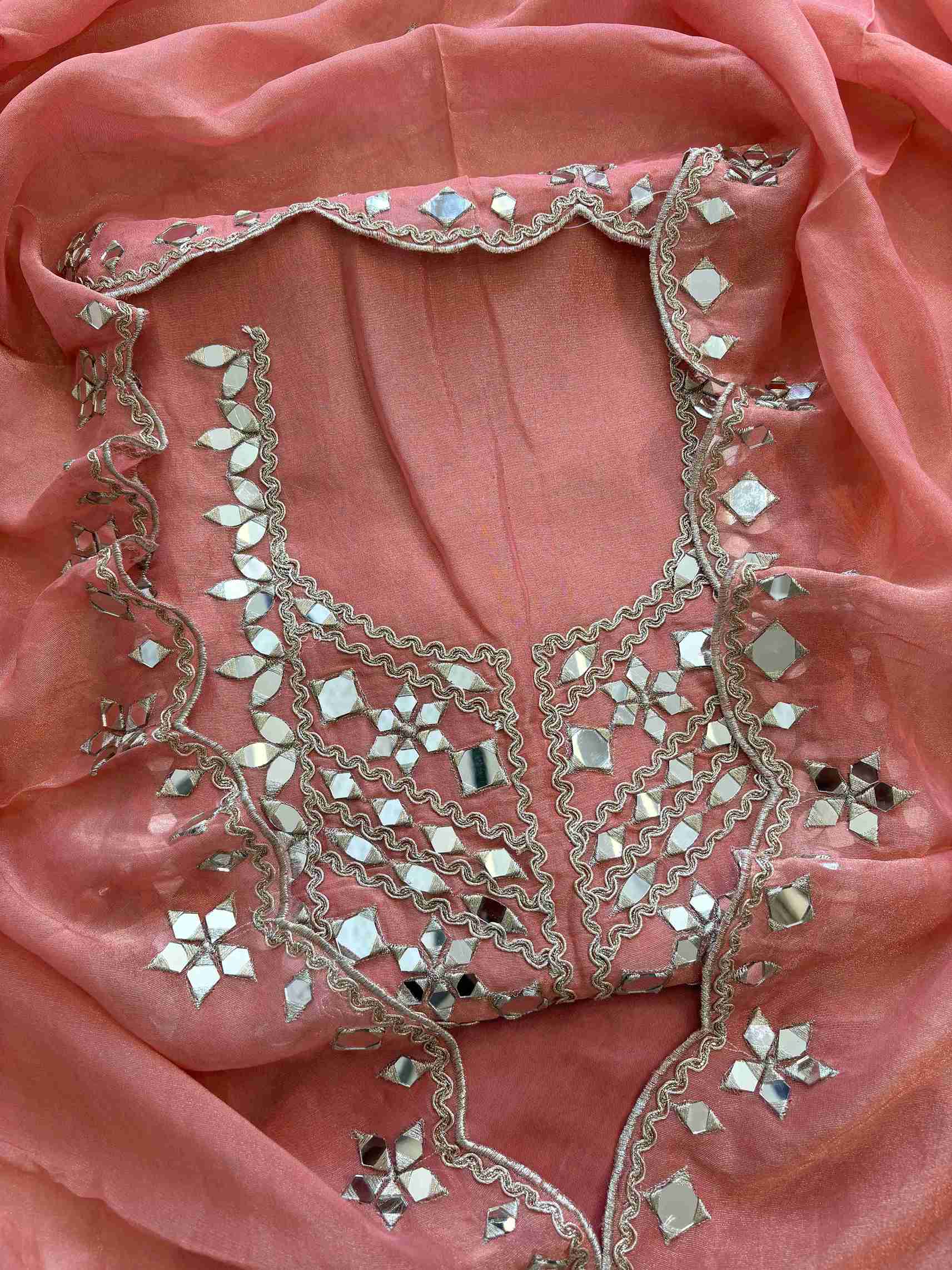 Tissue Silk unstitched suit with Mirror work - The Zareesh