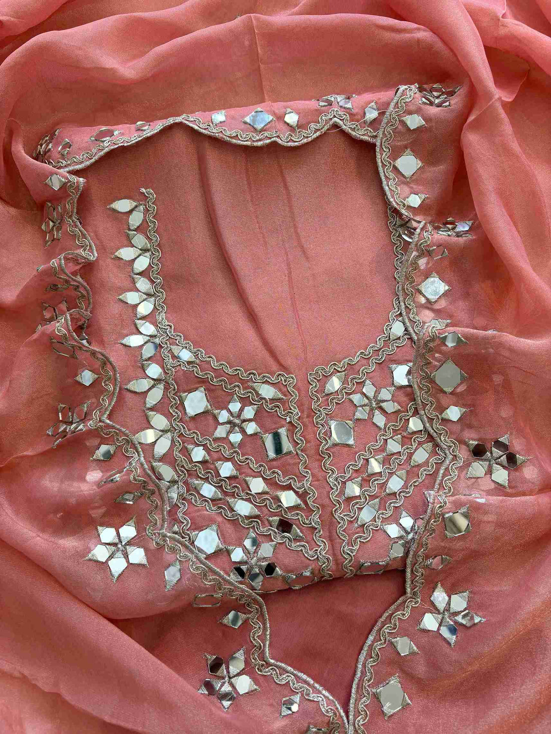 Tissue Silk unstitched suit with Mirror work - The Zareesh