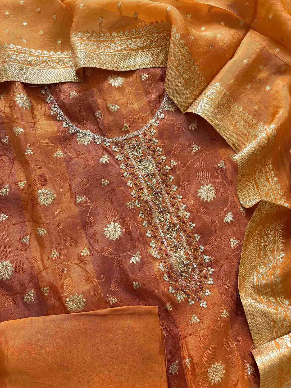 Party wear unstitched suit in banarasi weaving - The Zareesh