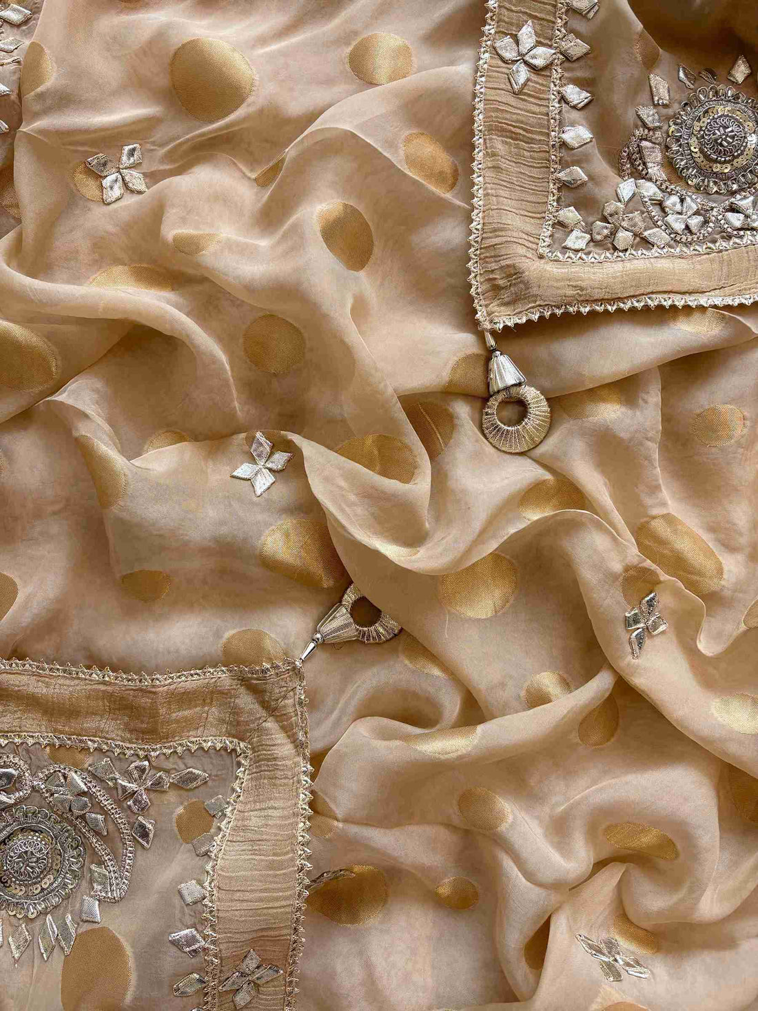 Crushed Tissue Silk unstitched suit with Gota Work - The Zareesh