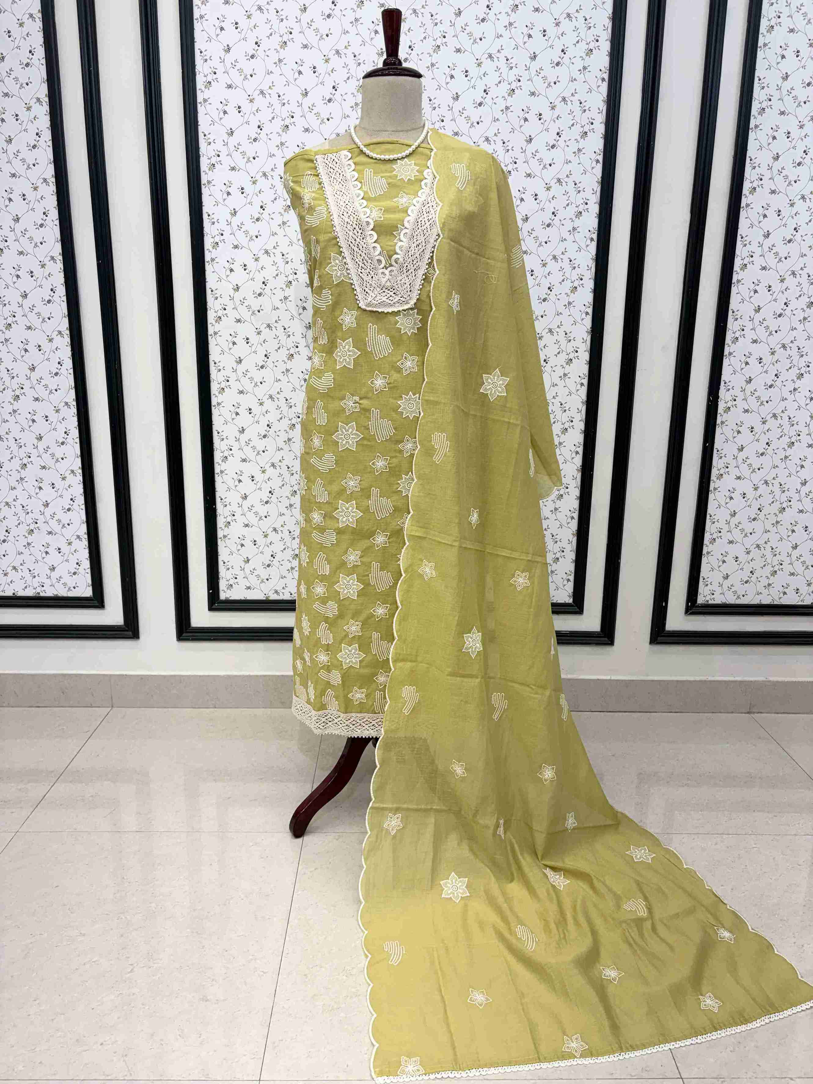 elegant mint green mul chanderi unstitched suit set with dupatta
