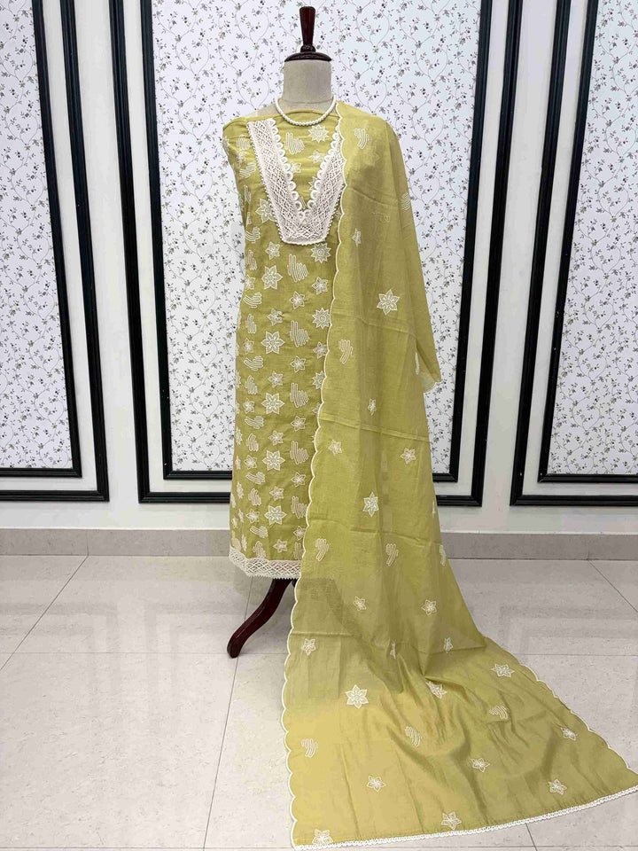 elegant mint green mul chanderi unstitched suit set with dupatta