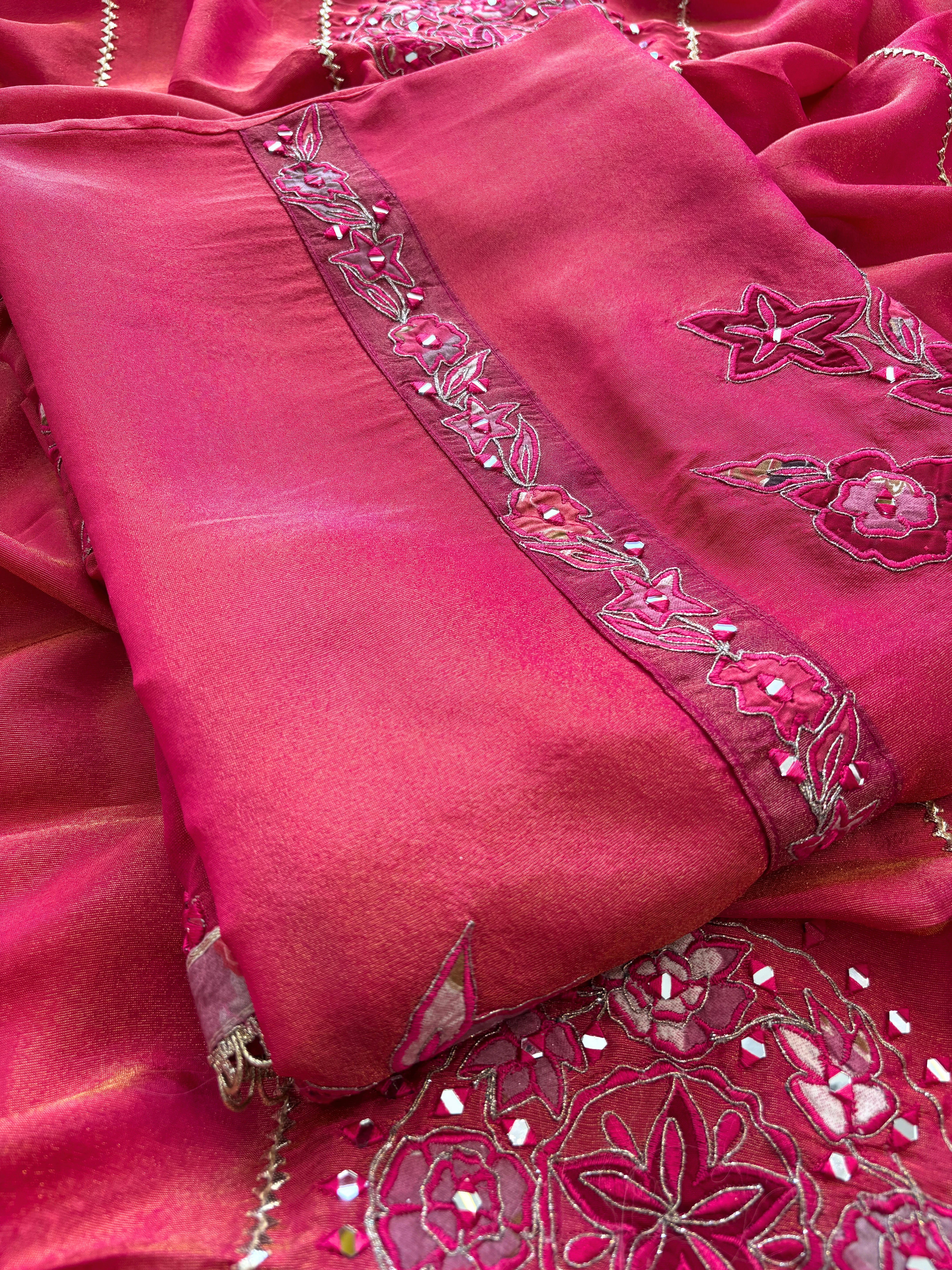 Magenta pure organza with applique highlighting for weddings