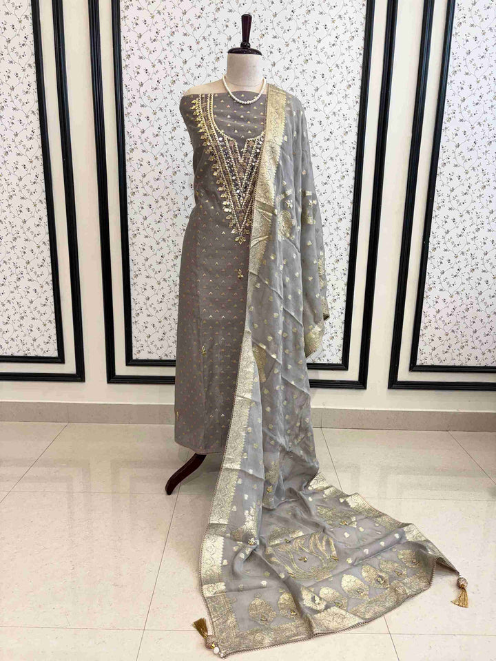 Party wear Gota unstitched suit - The Zareesh