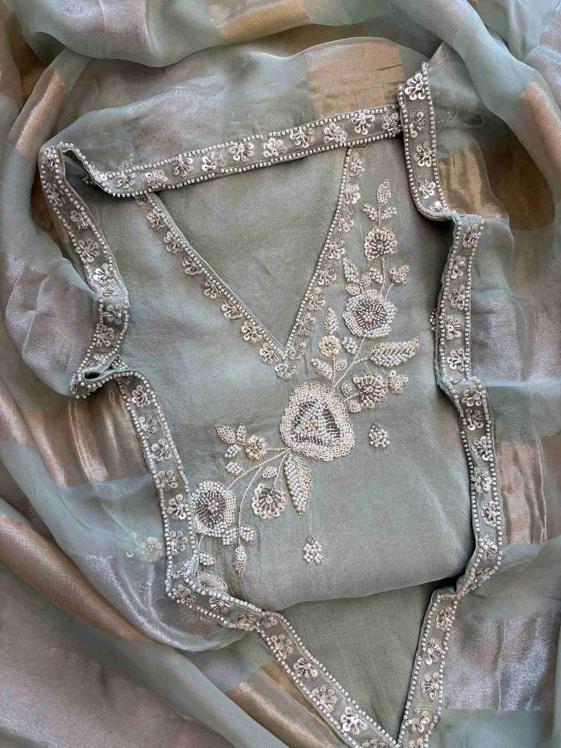 TISSUE suit set with cutdana work - The Zareesh