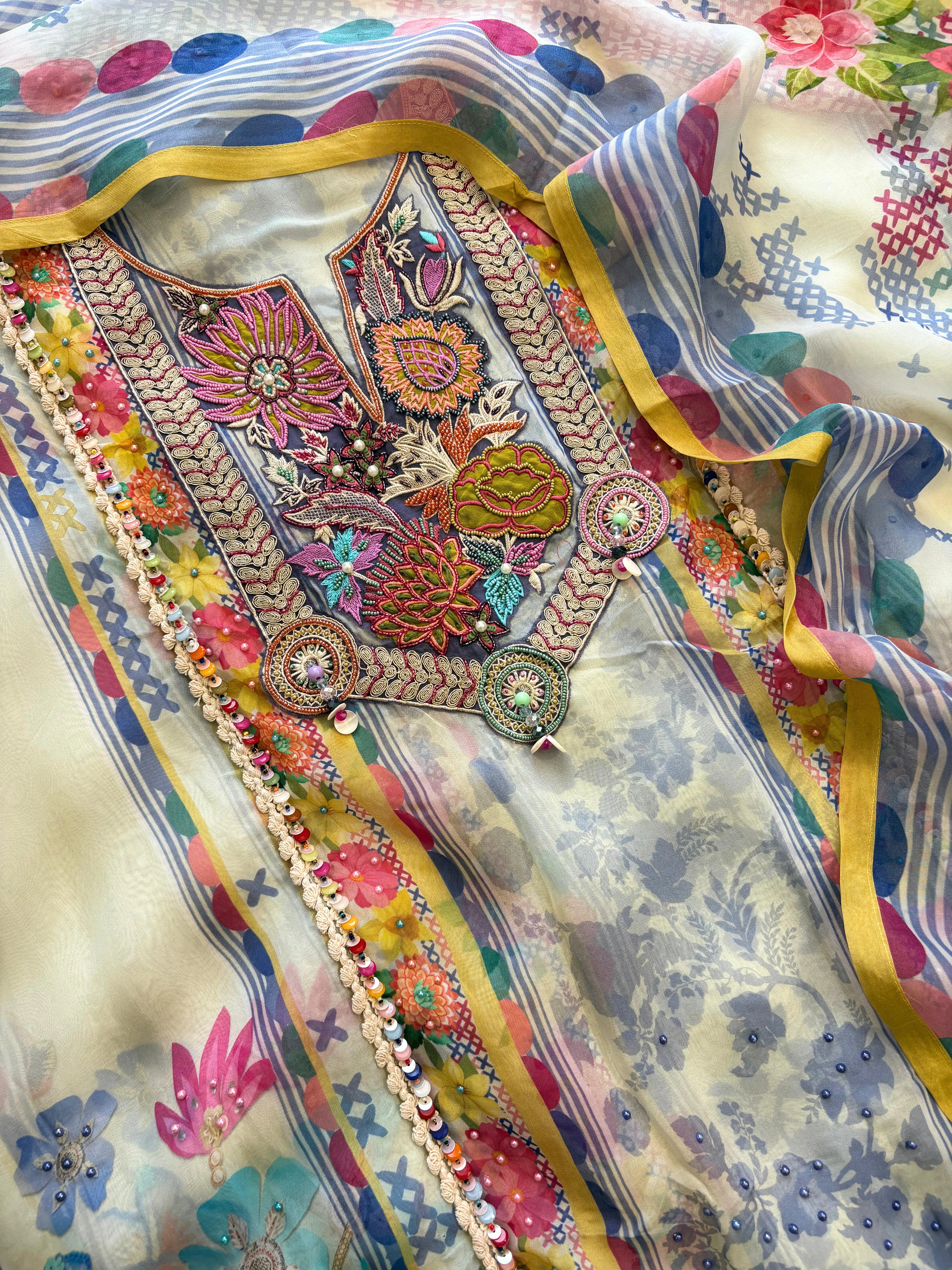 Multicolor Organza Suit with Digital Print & Sequin Highlights