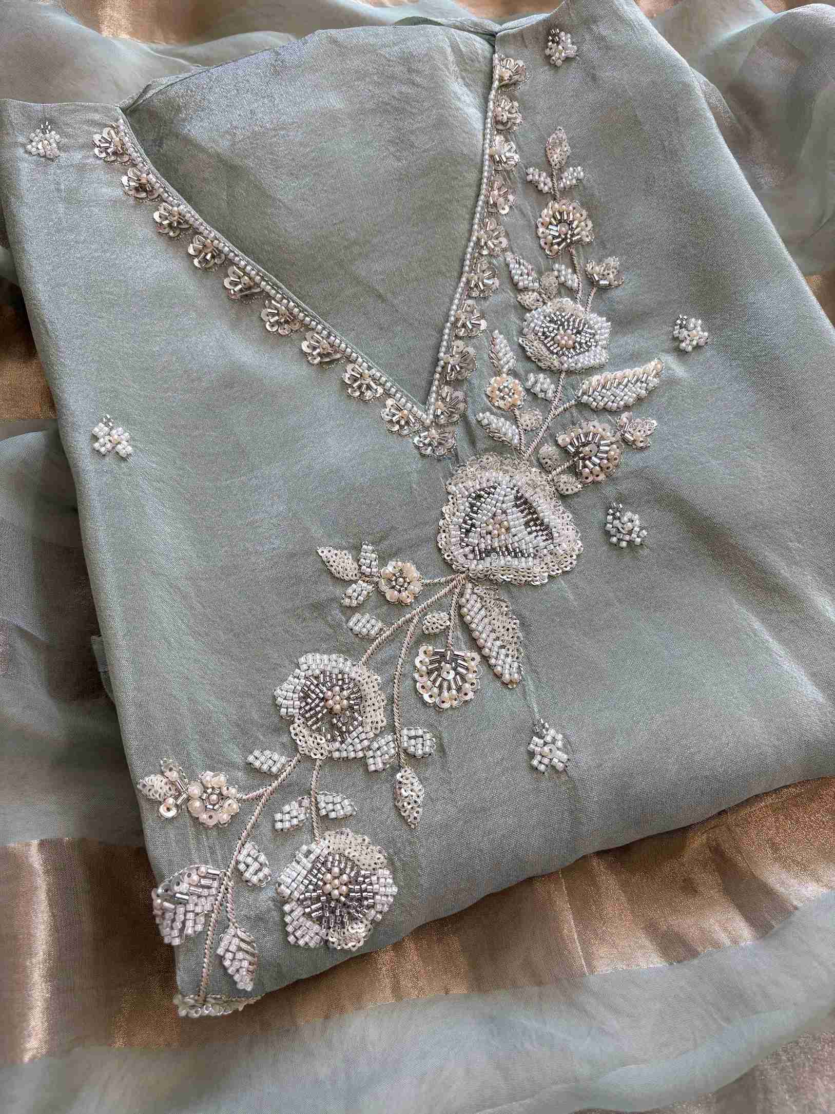 TISSUE suit set with cutdana work - The Zareesh