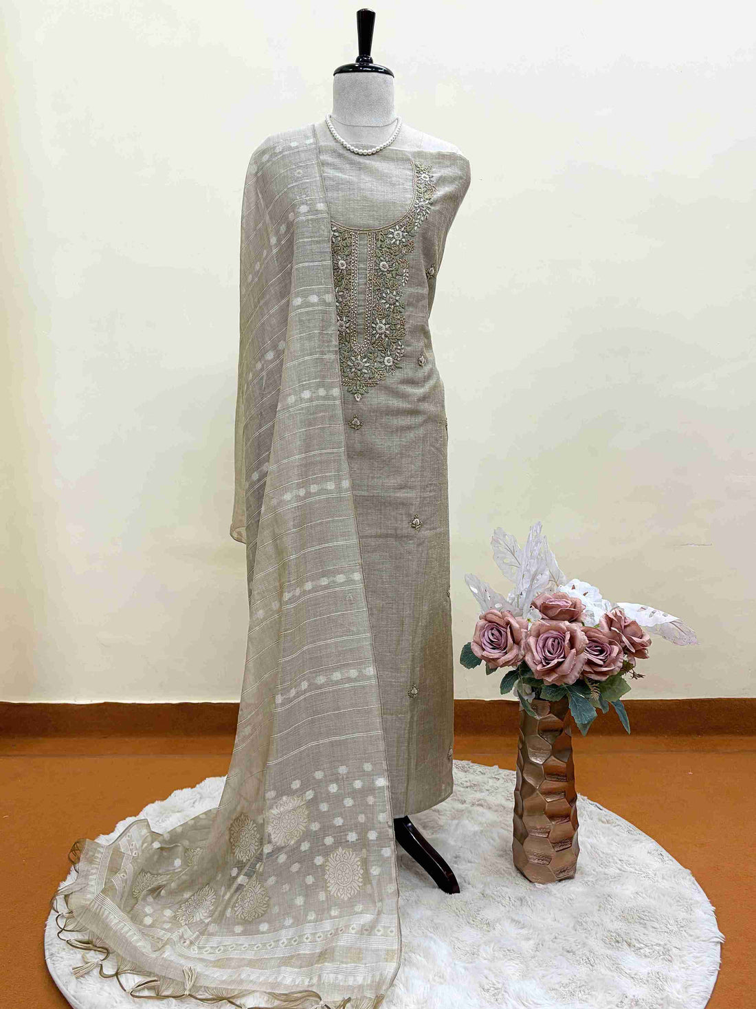 formal wear unstitched suit in jaamdani weaving