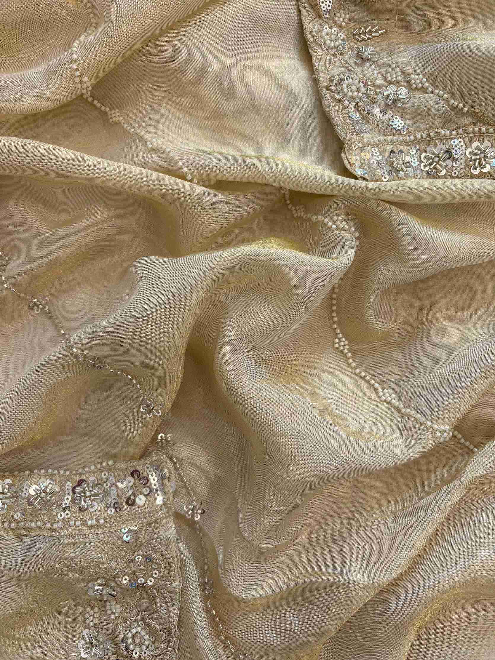 Shimmer Tissue Partywear Unstitched suits with dabka and cutdana work - The Zareesh