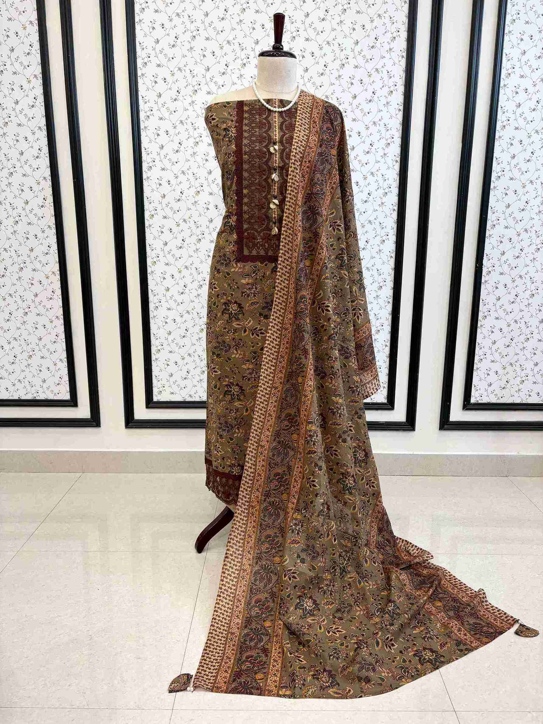 Cotton with lace work unstitched suit- The Zareesh