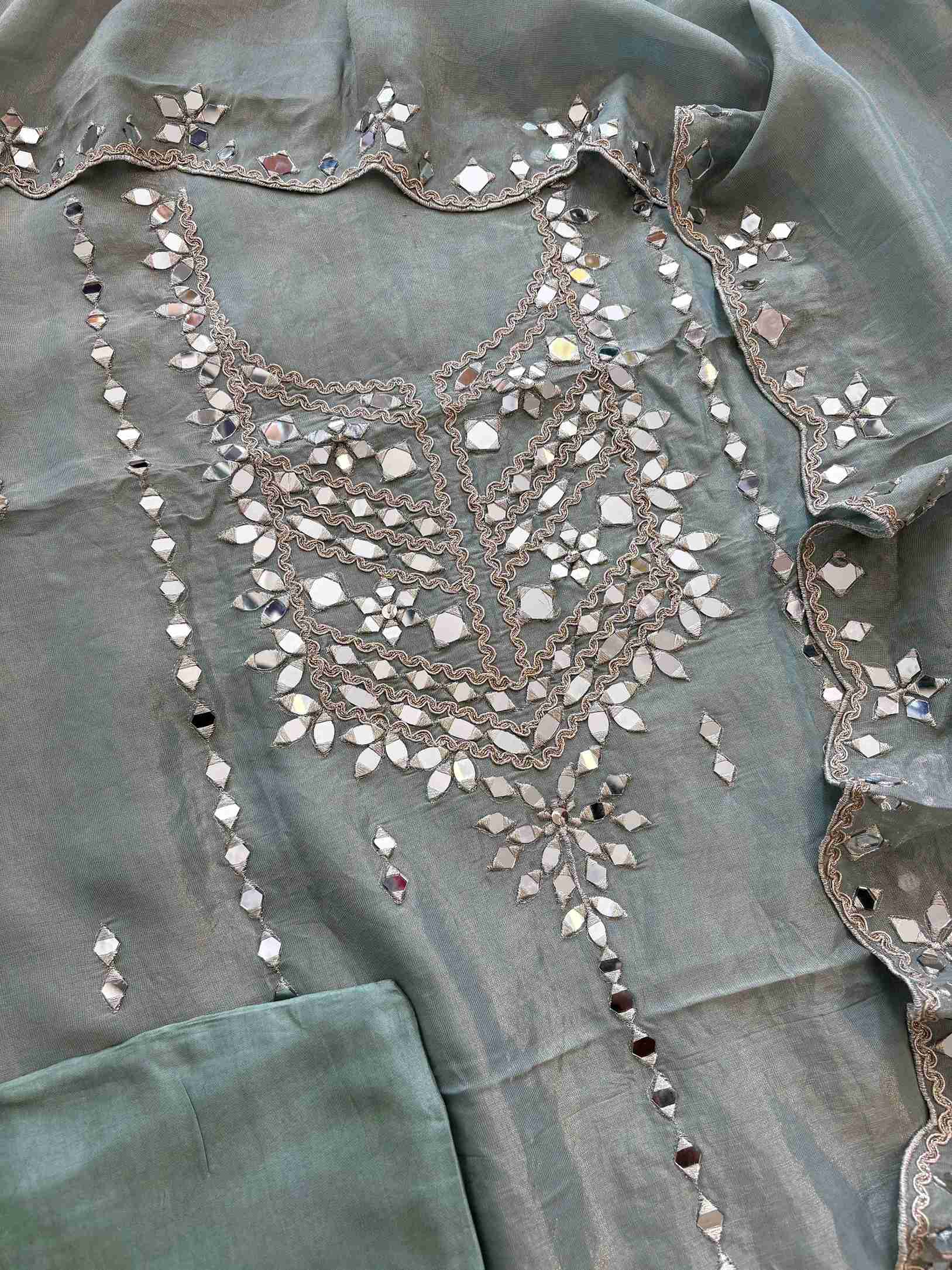 Tissue Silk unstitched suit with Mirror work - The Zareesh
