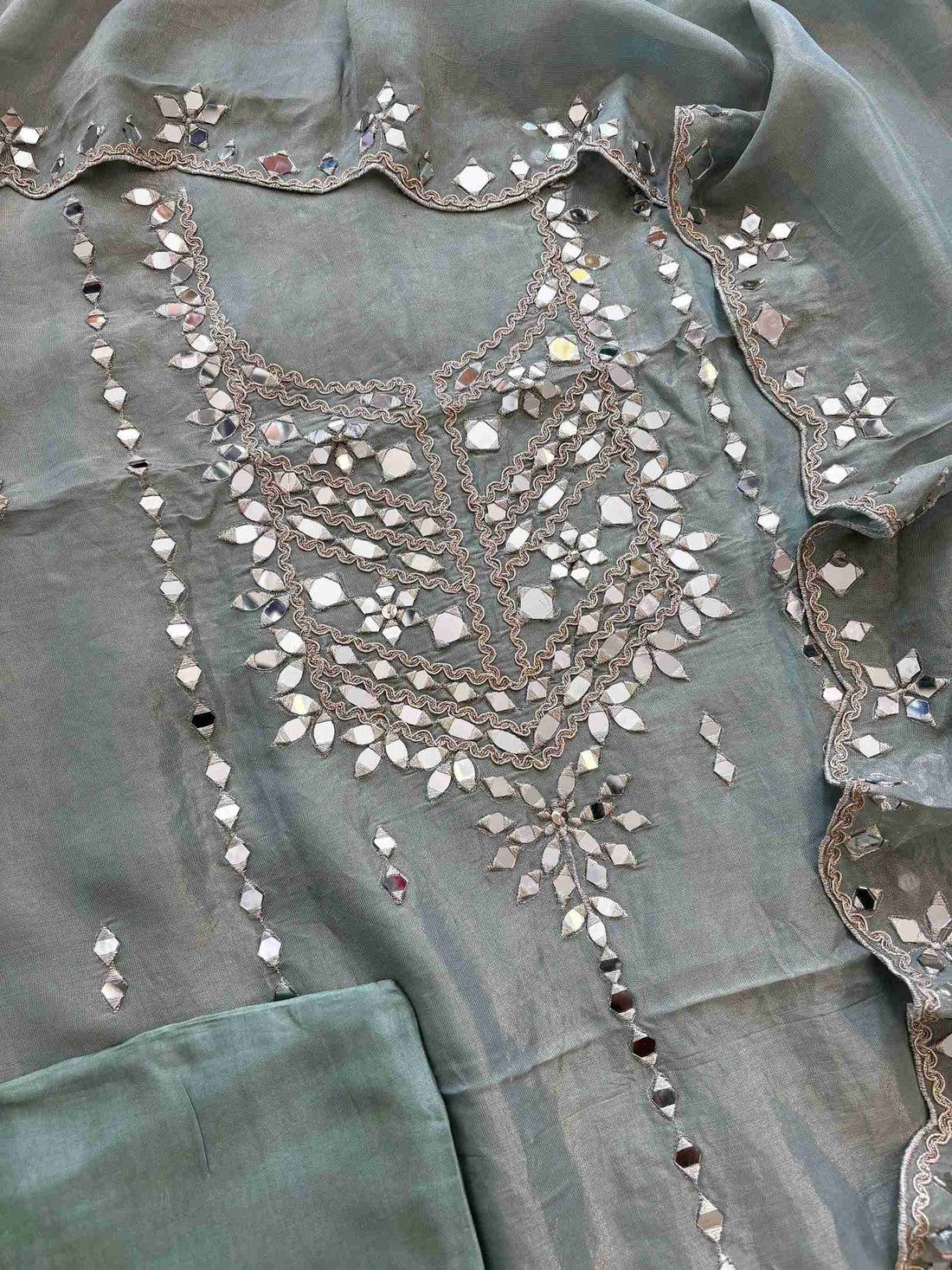 Tissue Silk unstitched suit with Mirror work - The Zareesh