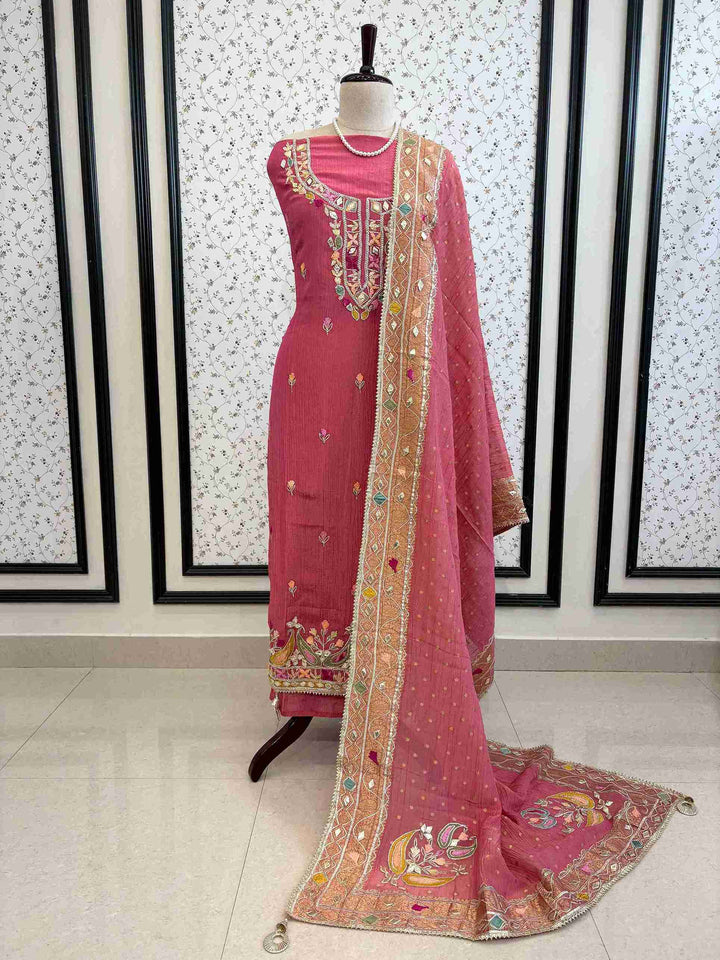 Pure  Crushed Tissue Heavy Gota Work Unstitched Suit - The Zareesh