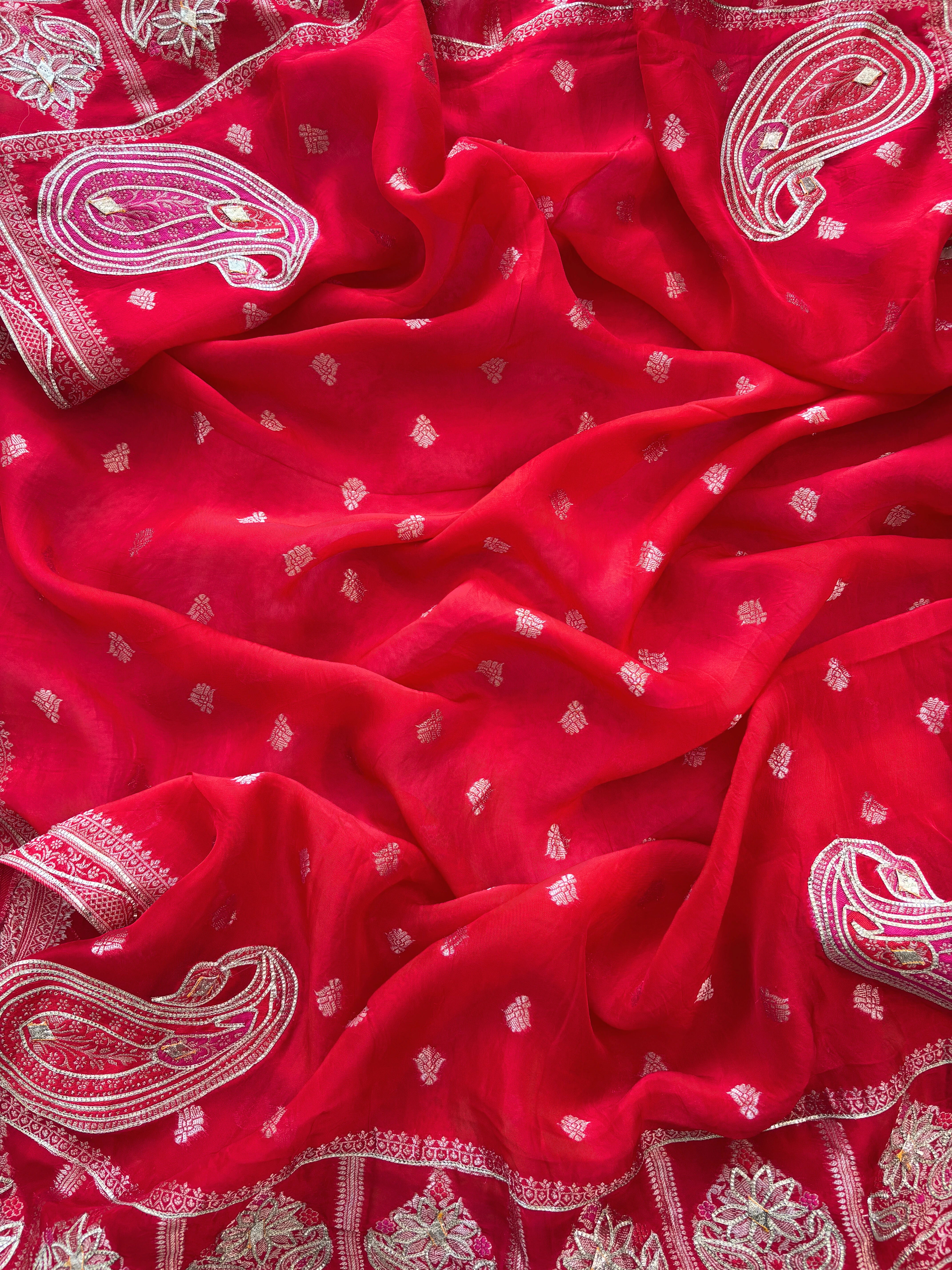 Red Organza unstiched suit karwachauth special 