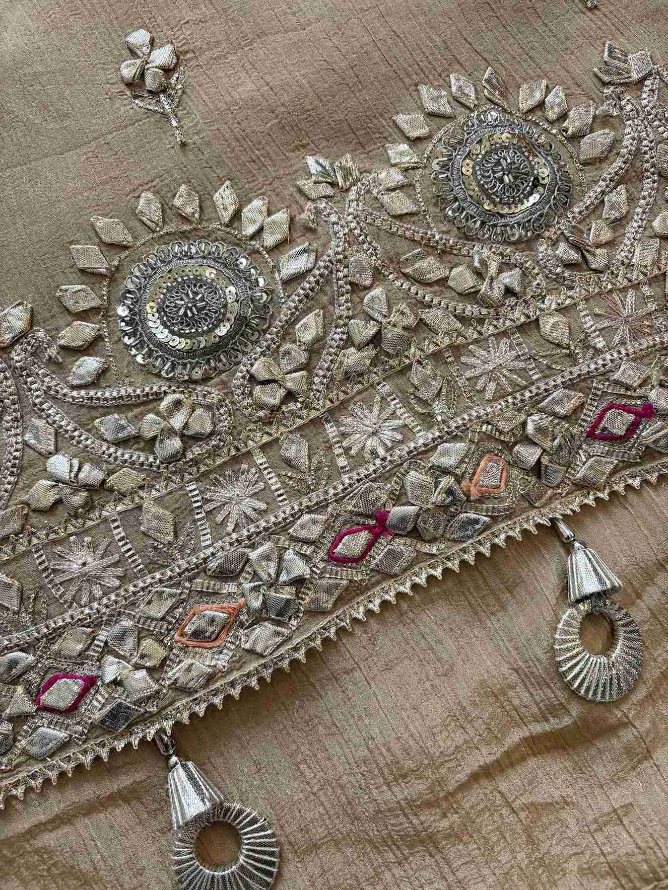 Crushed Tissue Silk unstitched suit with Gota Work - The Zareesh