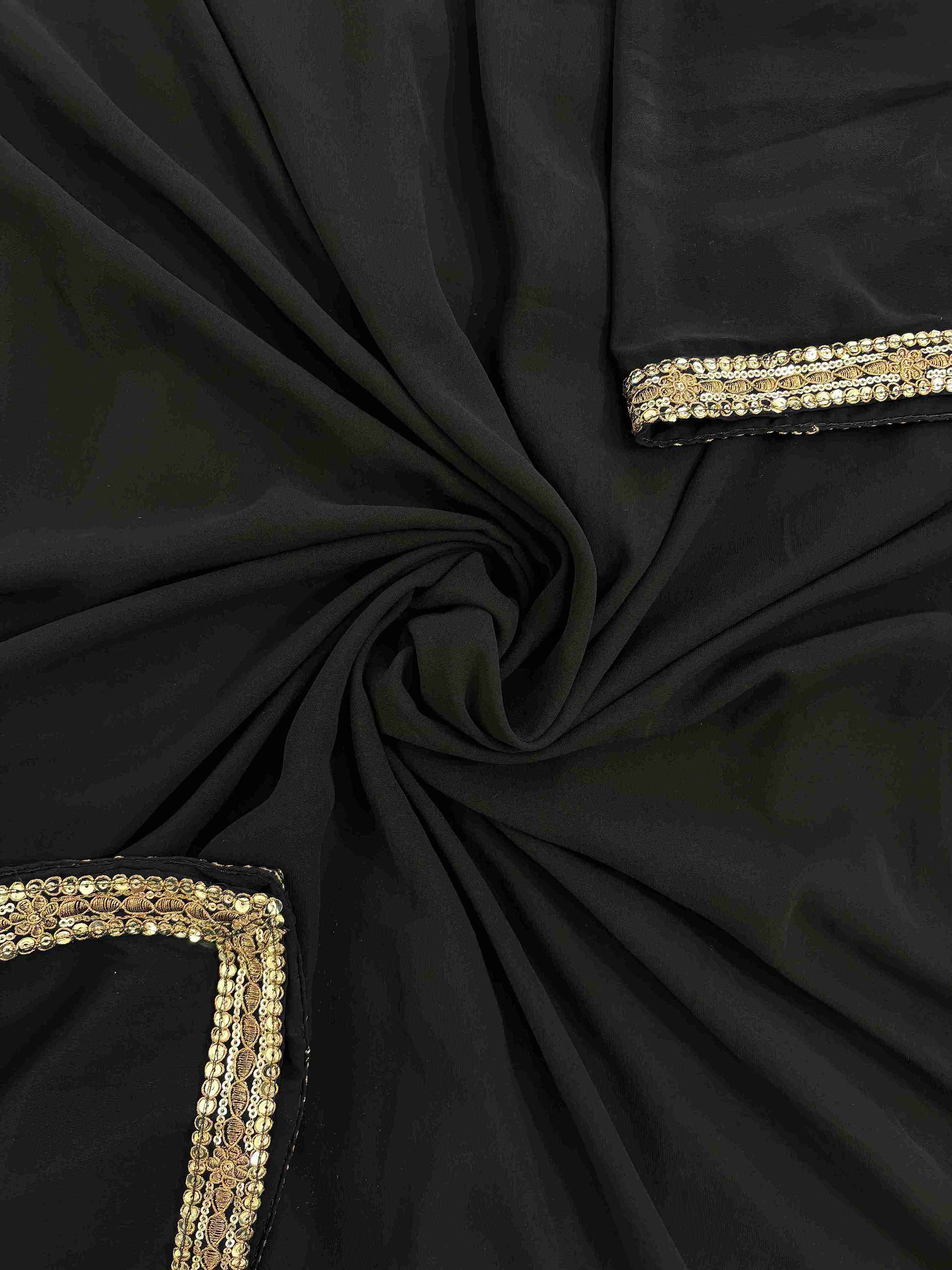 Black Georgette Stitched Suit Set with Gold Zari Embroidery and Sequin Work