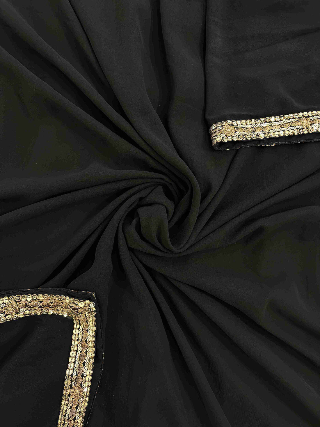 Black Georgette Stitched Suit Set with Gold Zari Embroidery and Sequin Work