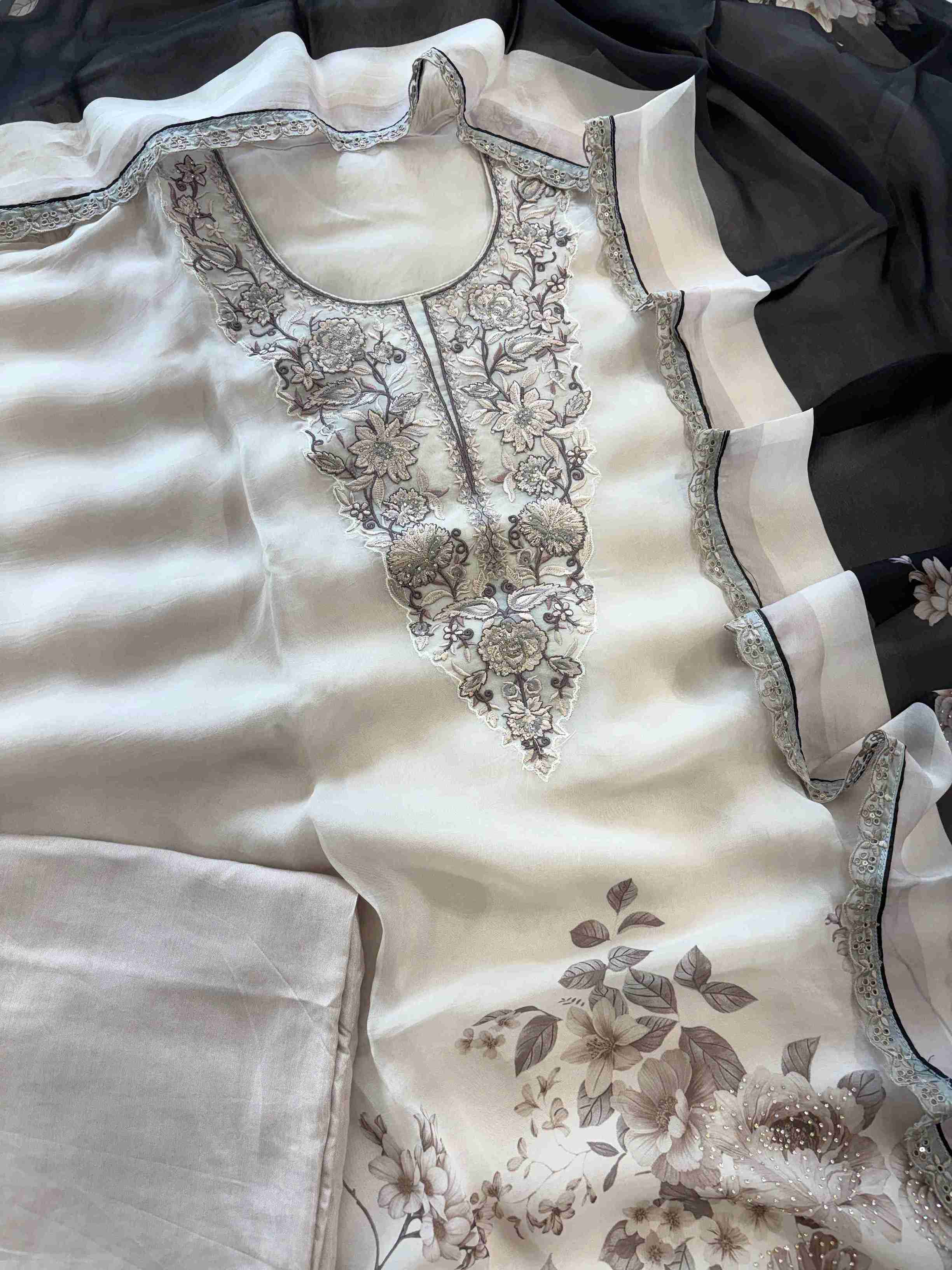 Pure Organza Unstitched Suit with Floral Digital Print Dupatta