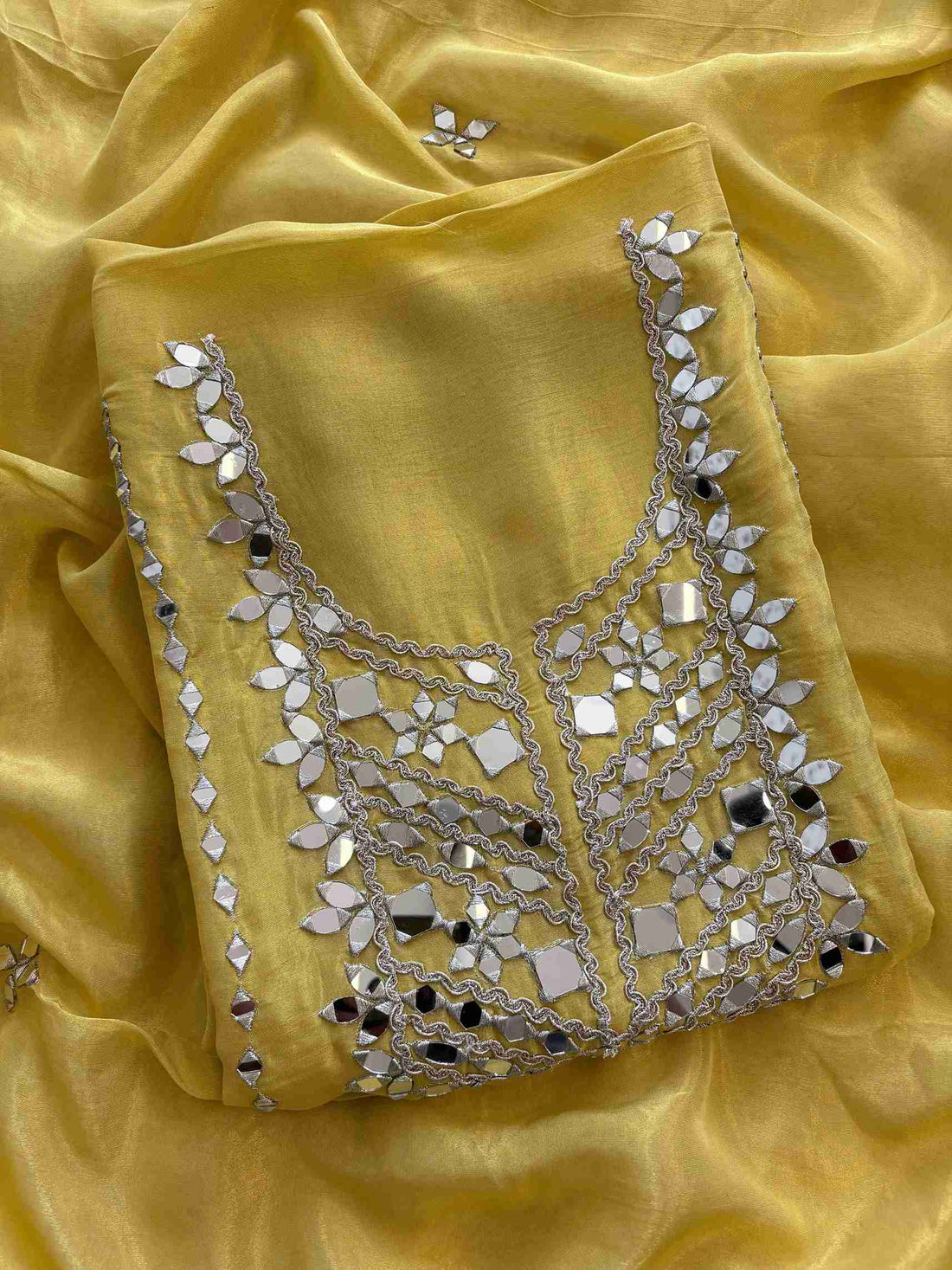 Tissue Silk unstitched suit with Mirror work - The Zareesh