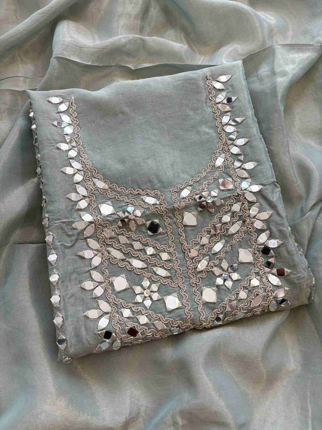 Tissue Silk unstitched suit with Mirror work - The Zareesh