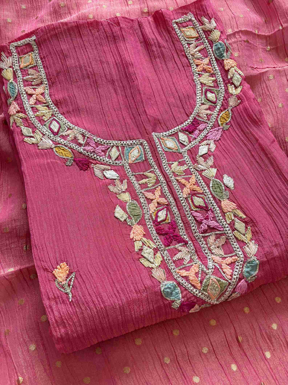 Pure  Crushed Tissue Heavy Gota Work Unstitched Suit - The Zareesh