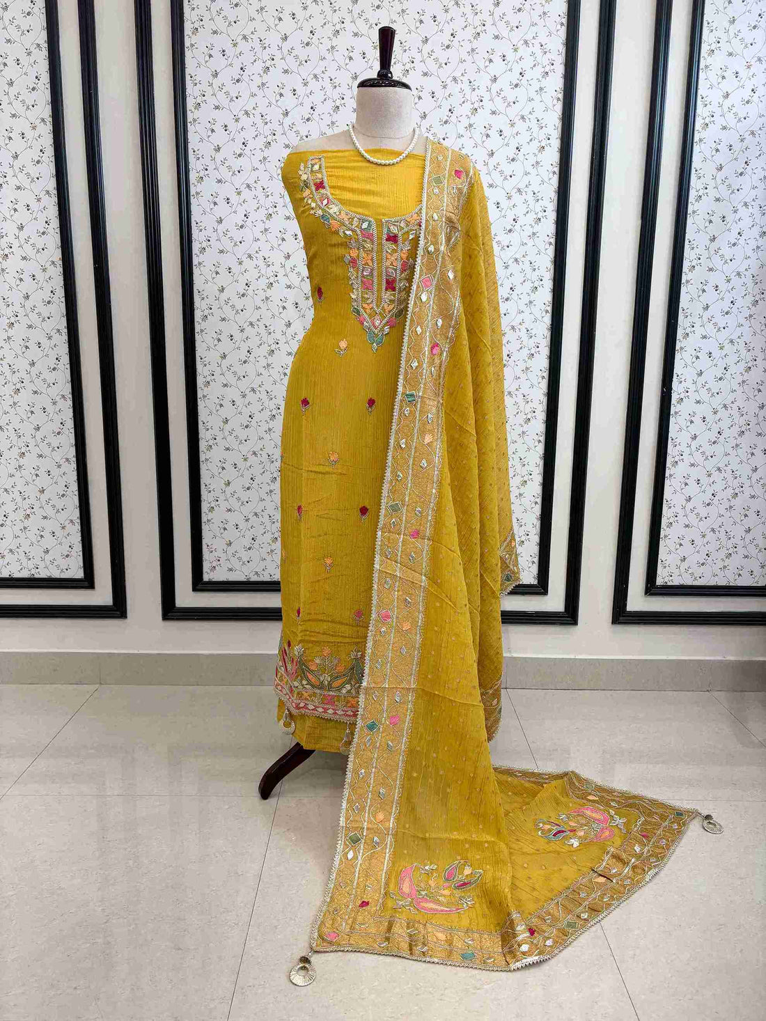 Pure  Crushed Tissue Heavy Gota Work Unstitched Suit - The Zareesh