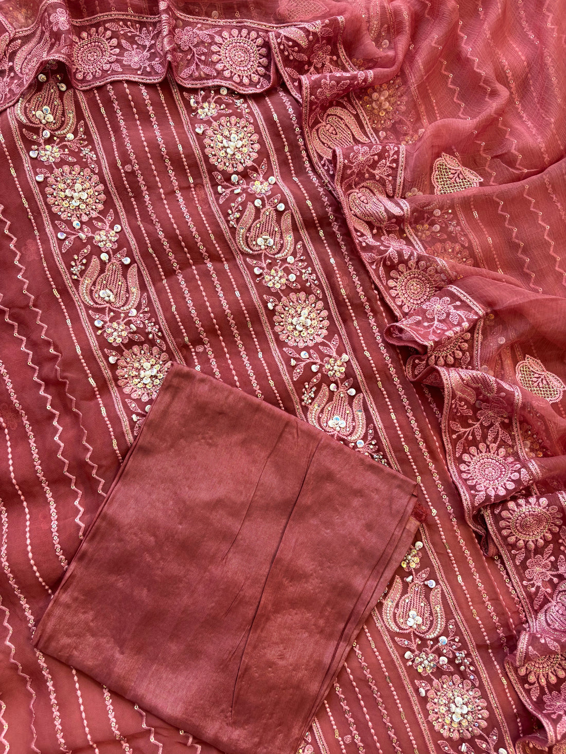 Rosewood wine color chikankari with beads highlighting for brides and bridesmaid