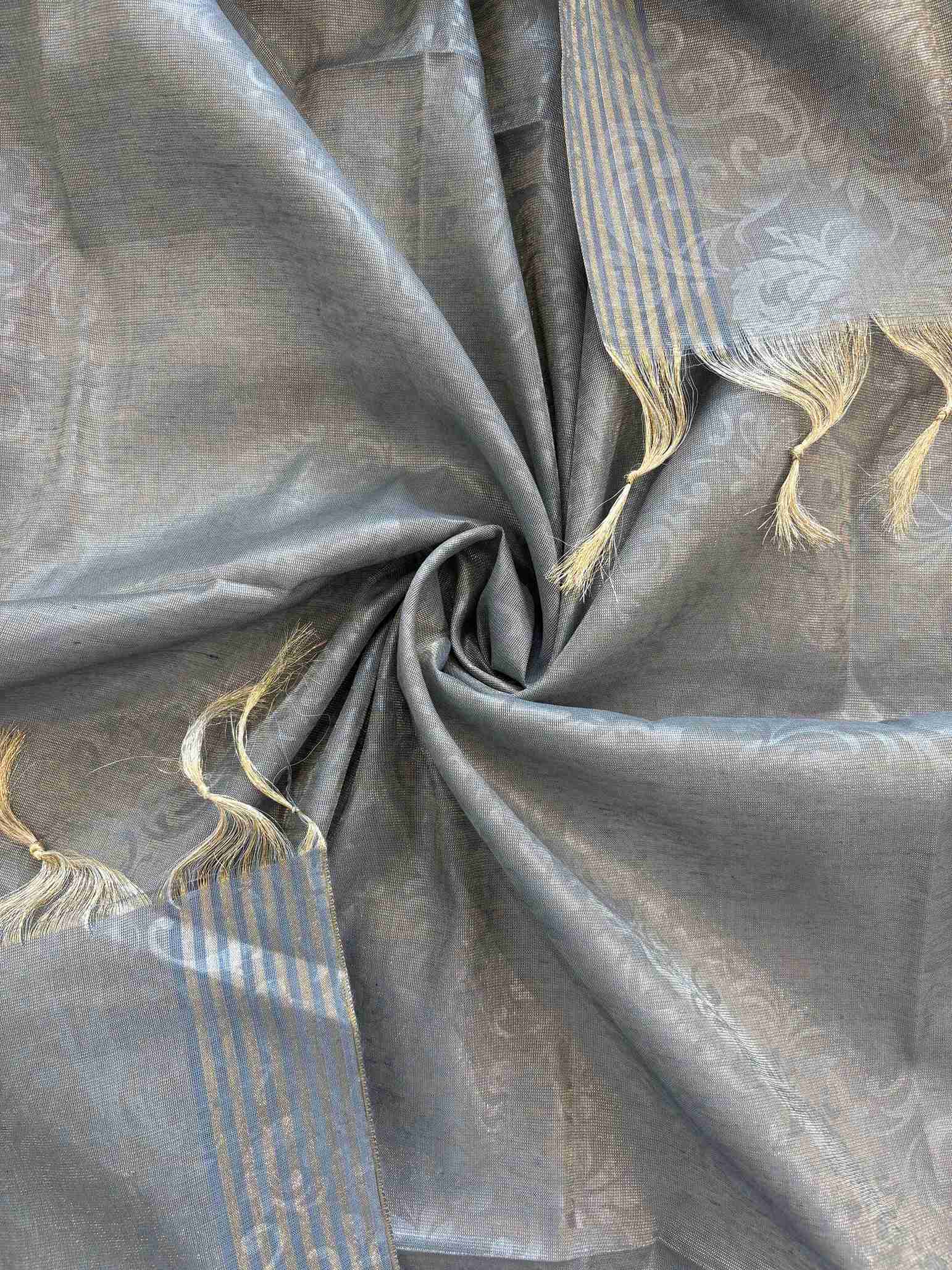 Grey tissue dupatta with subtle woven stripe detailing