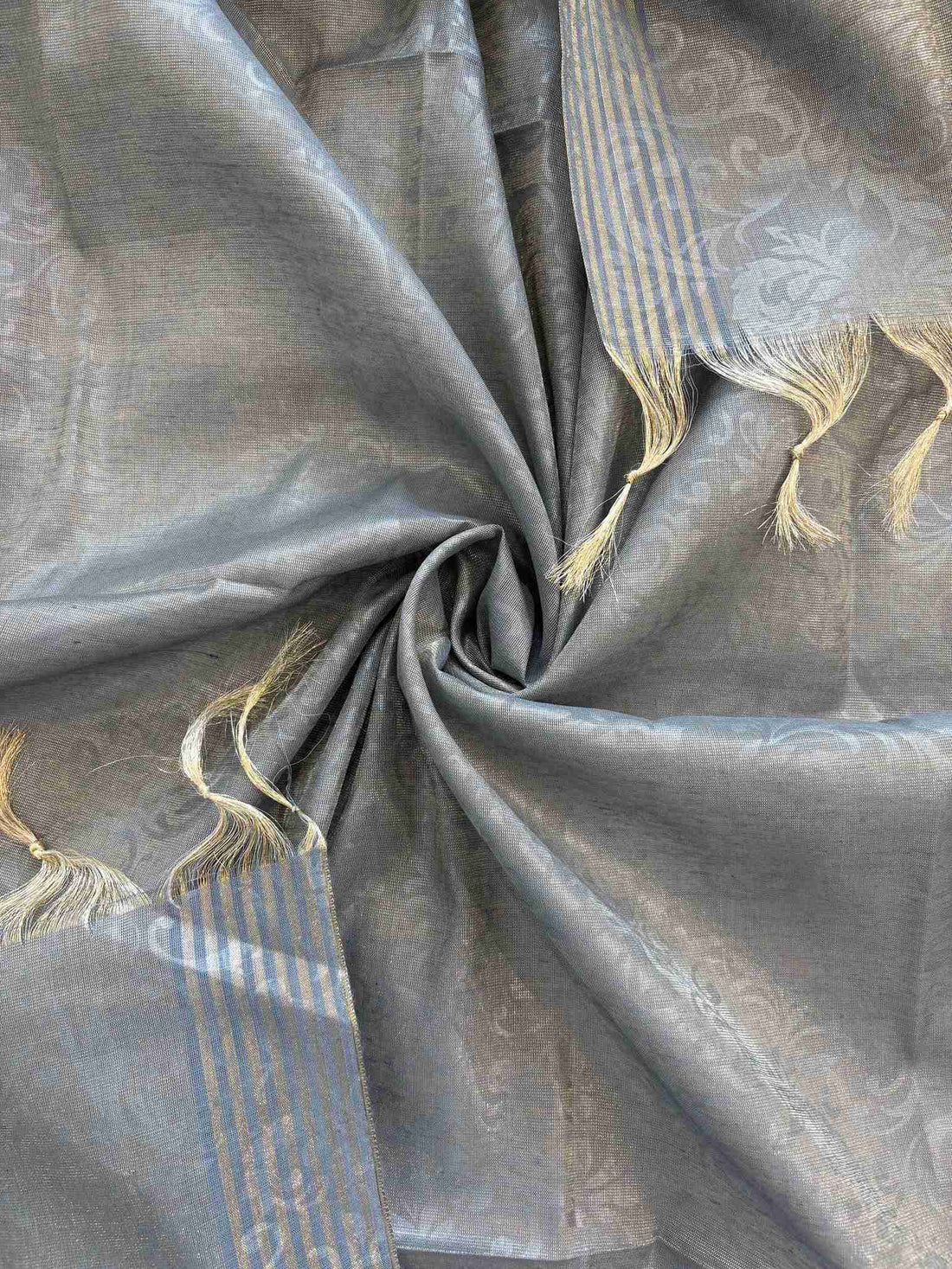 Grey tissue dupatta with subtle woven stripe detailing