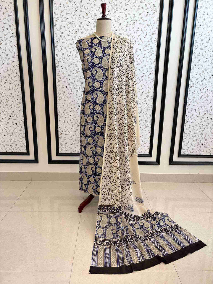 aipuri handblock printed cotton unstitched suit displayed on mannequin