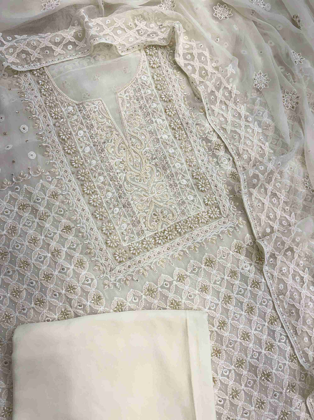 Ivory crepe bottom fabric for unstitched suit set