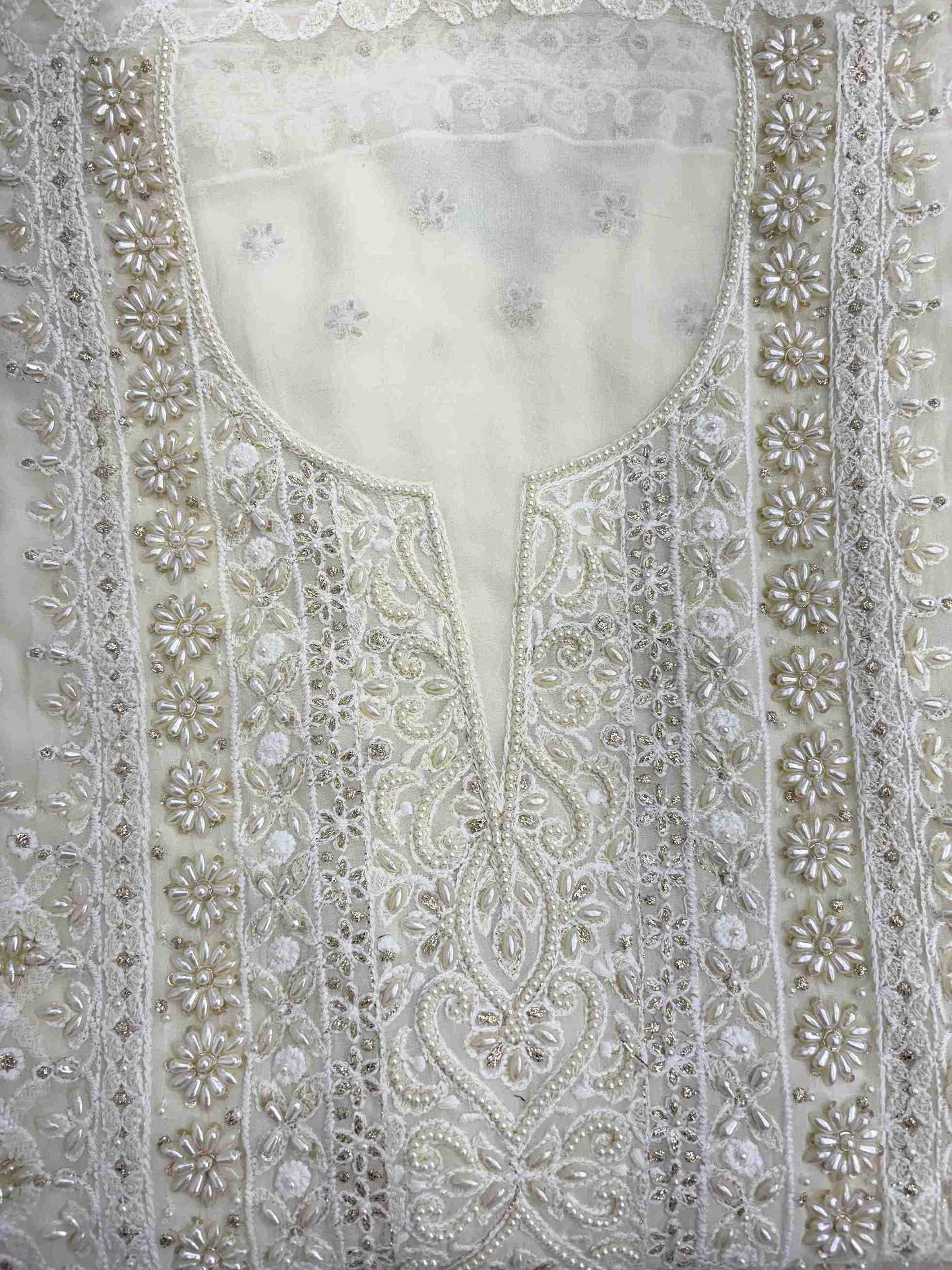 Ivory georgette shirt with all over chikankari embroidery