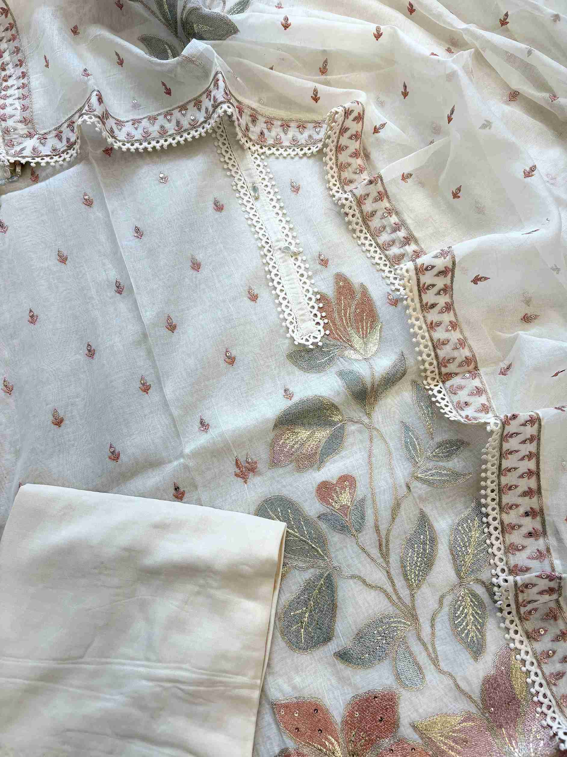 Solid ivory mul cotton bottom fabric for unstitched suit set