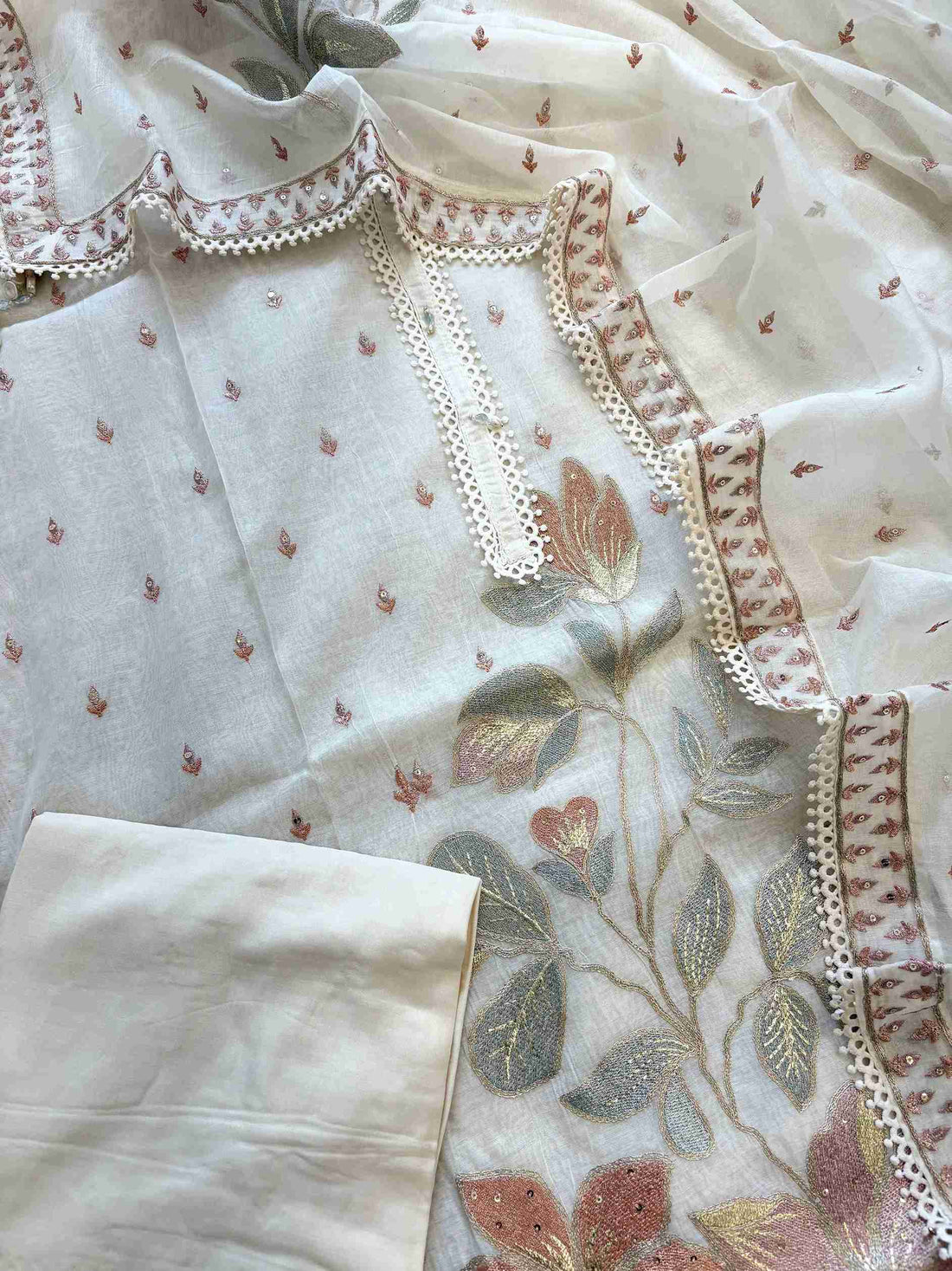 Solid ivory mul cotton bottom fabric for unstitched suit set