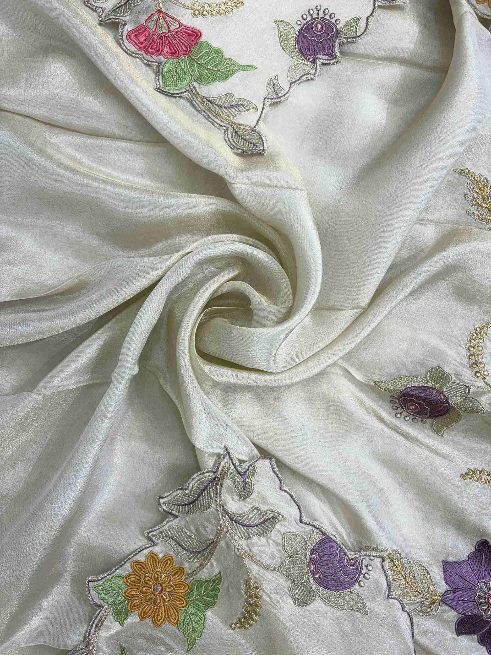 Shimmer organza dupatta with cutwork and resham embroidered border