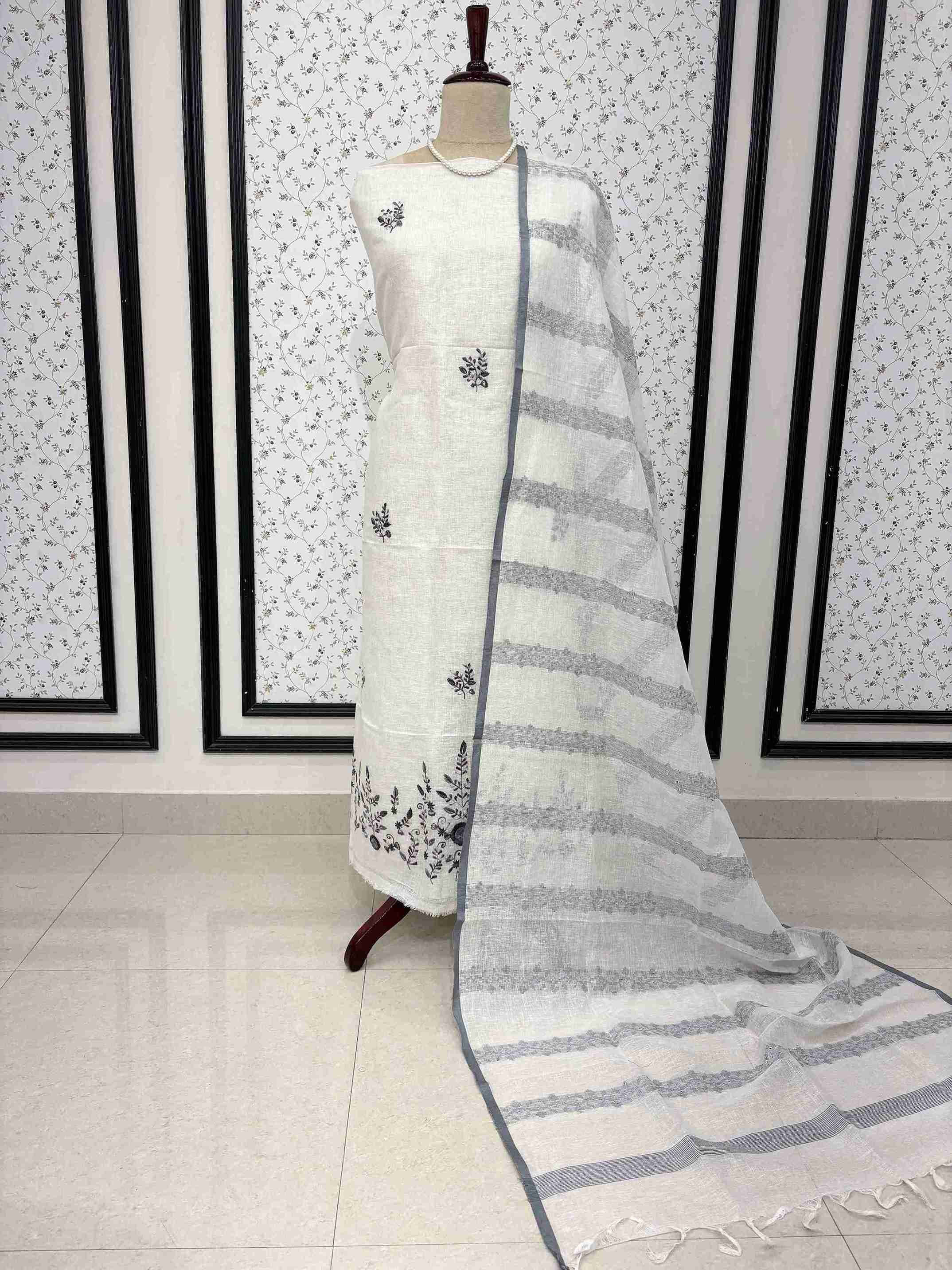 ivory soft cotton bottom fabric detail matching the linen shirt base color