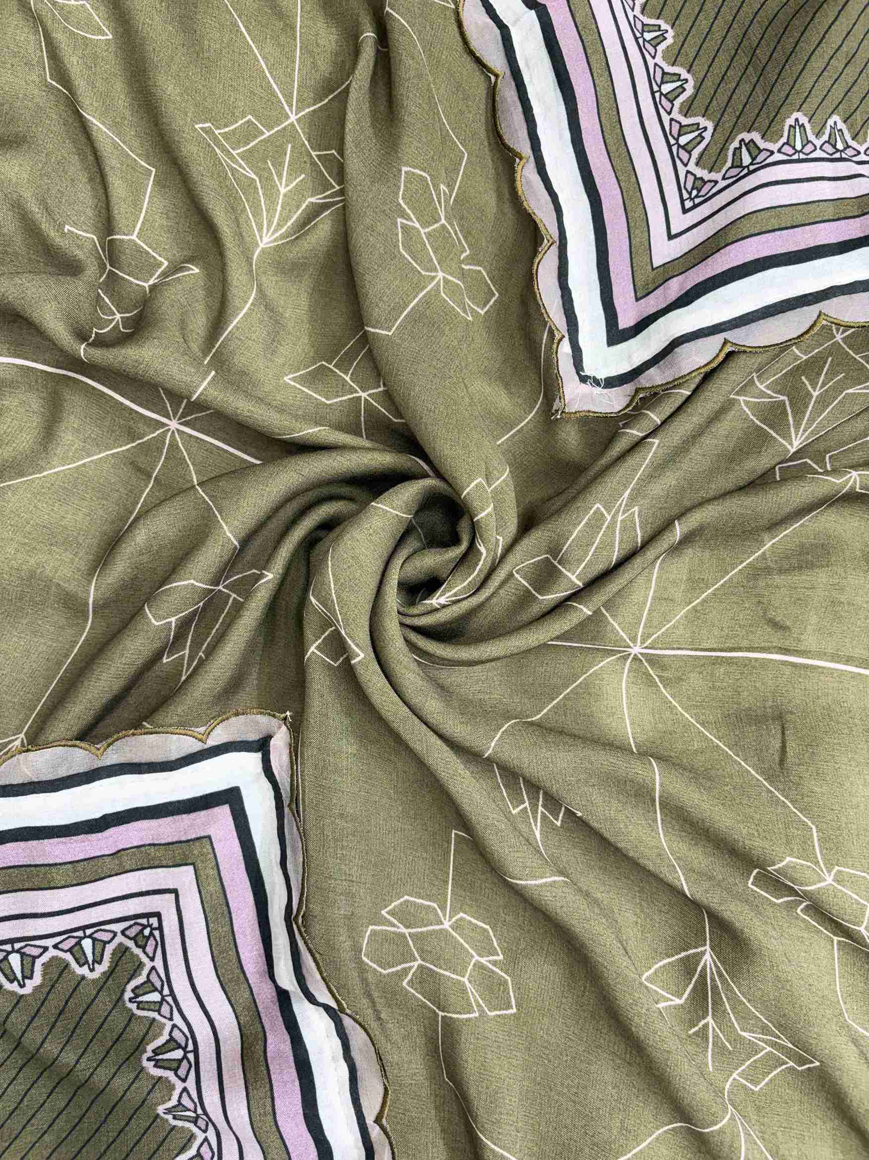 Pure modal digitally printed dupatta with coordinated mauve pink and olive green patterns