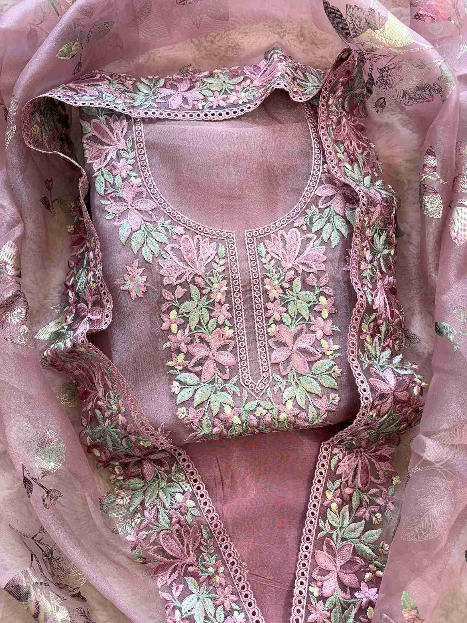Mauve pink opada silk bottom fabric flatlay